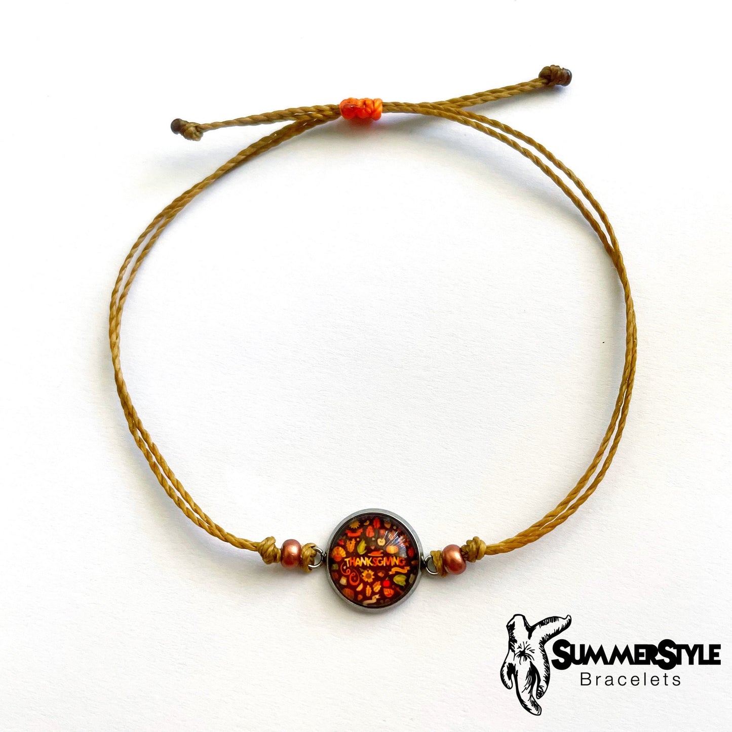 Thanksgiving Adjustable Waterproof Bracelet | Fall Bracelet | Thanksgiving Jewelry | Wax Cord Bracelet | Waterproof Cord