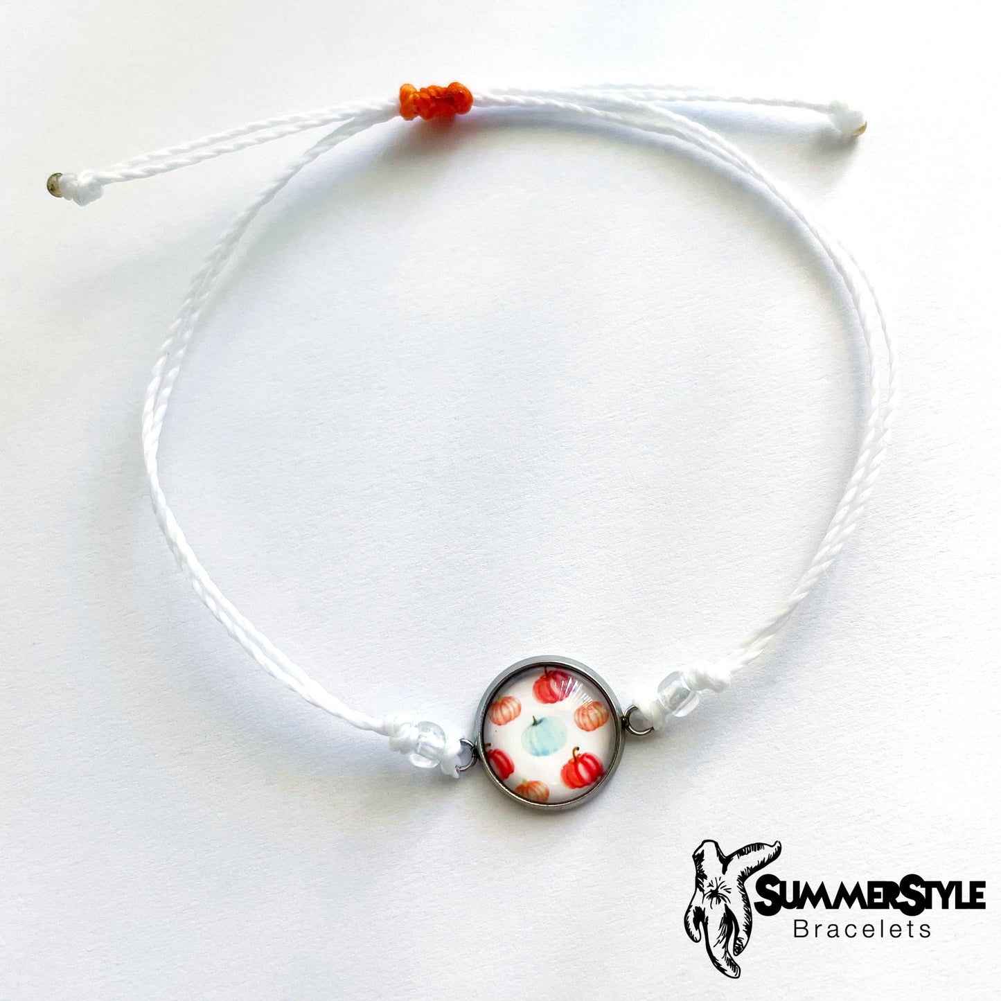 Watercolor Pumpkin Adjustable Waterproof Bracelet, Pumpkin Bracelet, Autumn Jewelry, Wax Cord Bracelet, SummerStyle Bracelets