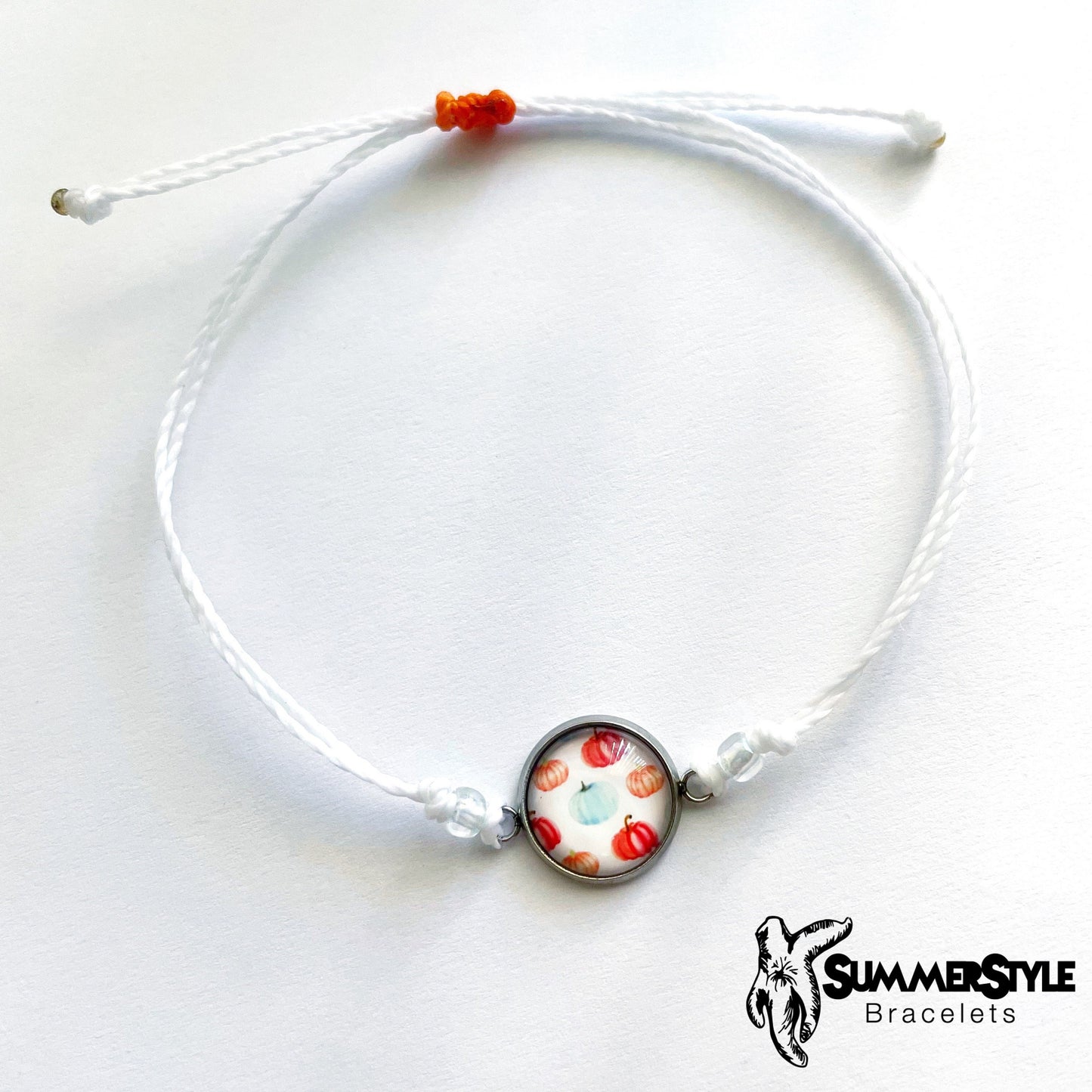 Watercolor Pumpkin Adjustable Waterproof Bracelet | Pumpkin Bracelet | Autumn Jewelry | Wax Cord Bracelet | SummerStyle Bracelets