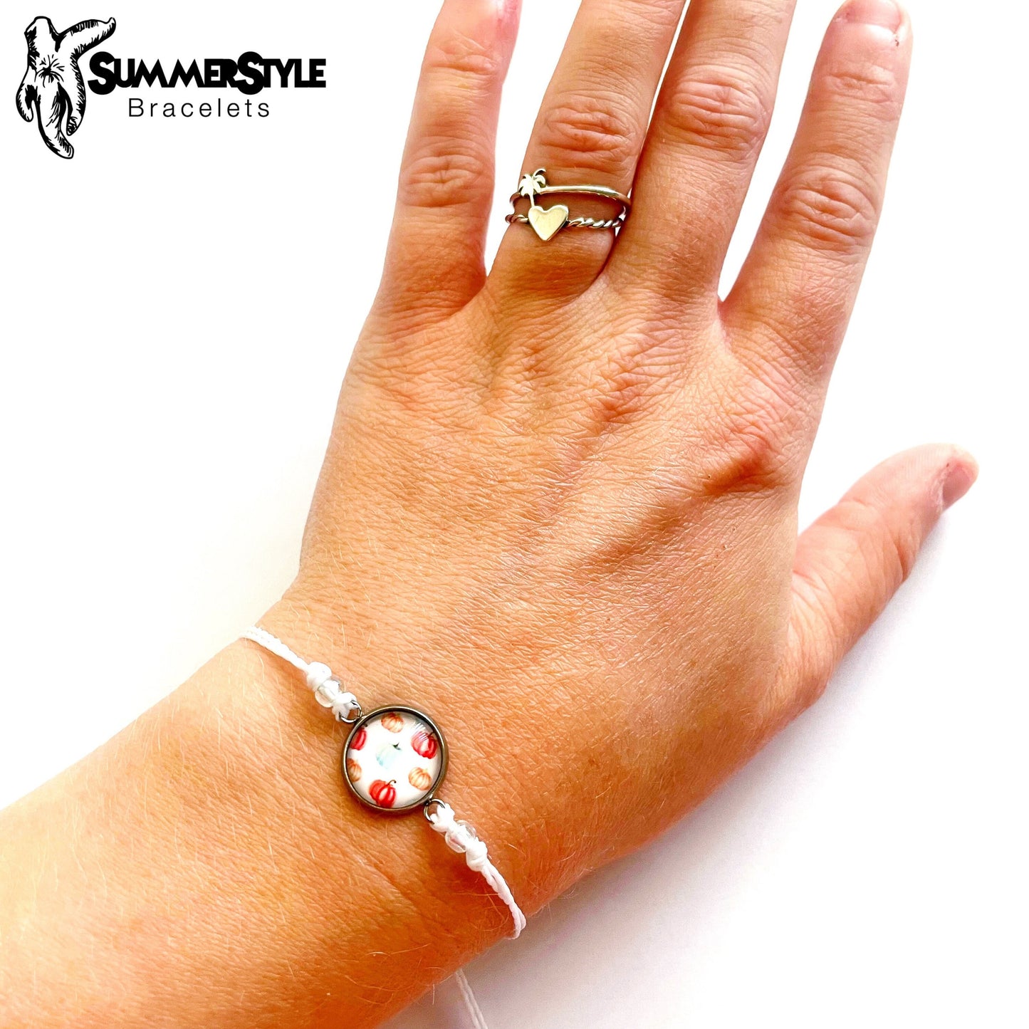 Watercolor Pumpkin Adjustable Waterproof Bracelet, Pumpkin Bracelet, Autumn Jewelry, Wax Cord Bracelet, SummerStyle Bracelets