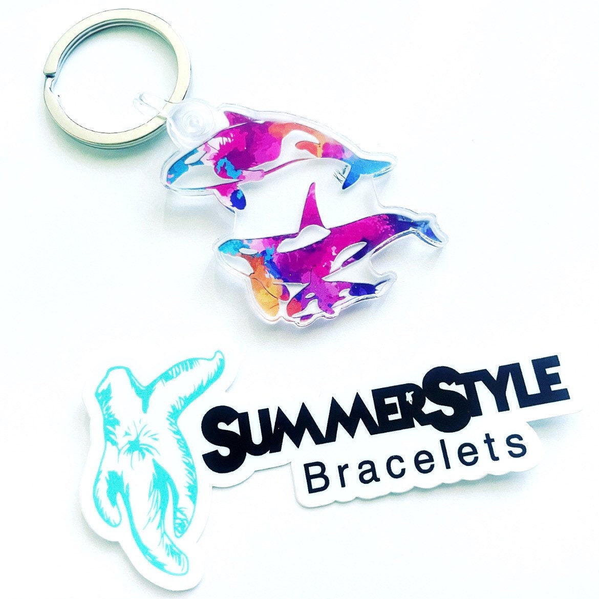 Clear Watercolor Orca Whale Acrylic Keychain, Killer Whale Keychain, Acrylic Keychain, Backpack Keychain, SummerStyle Bracelets