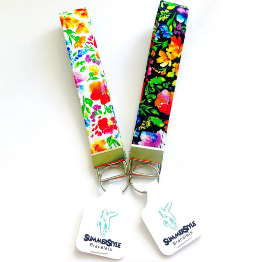 Rainbow Floral Fob Wristlet, 6.5in Wristlet Lanyard, Keychain Wristlet, Handmade Lanyard, SummerStyle Bracelets