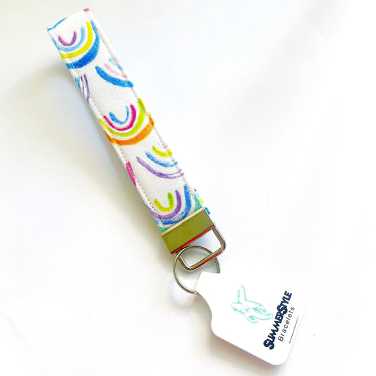 Pastel Rainbow Key Fob Wristlet, 6.5in Wristlet Lanyard, Keychain Wristlet, Handmade Lanyard, SummerStyle Bracelets