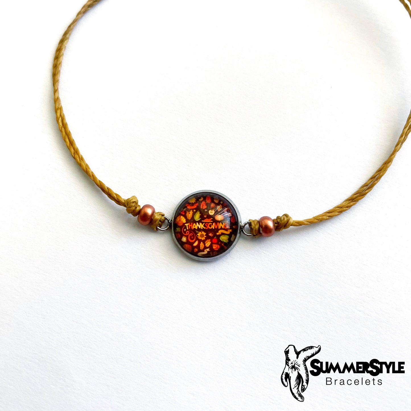 Thanksgiving Adjustable Waterproof Bracelet, Fall Bracelet, Thanksgiving Jewelry, Wax Cord Bracelet, Waterproof Cord