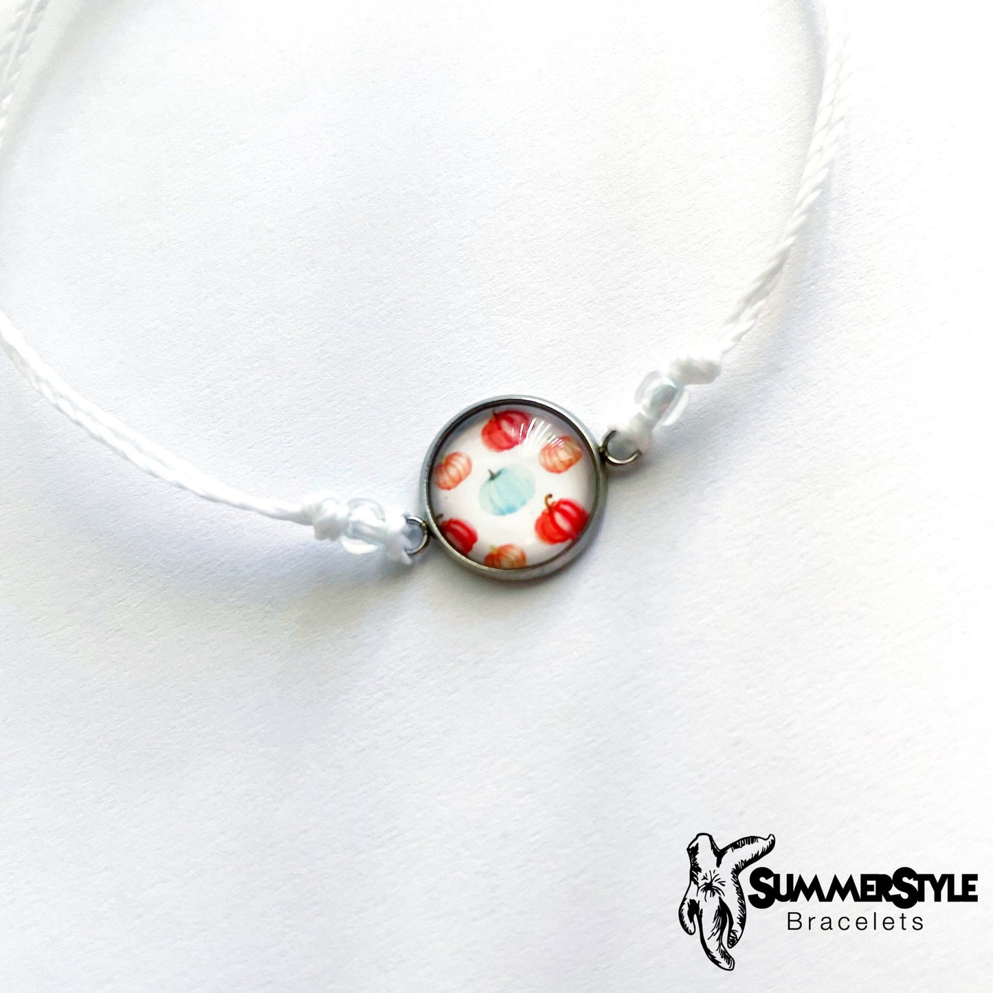 Watercolor Pumpkin Adjustable Waterproof Bracelet, Pumpkin Bracelet, Autumn Jewelry, Wax Cord Bracelet, SummerStyle Bracelets