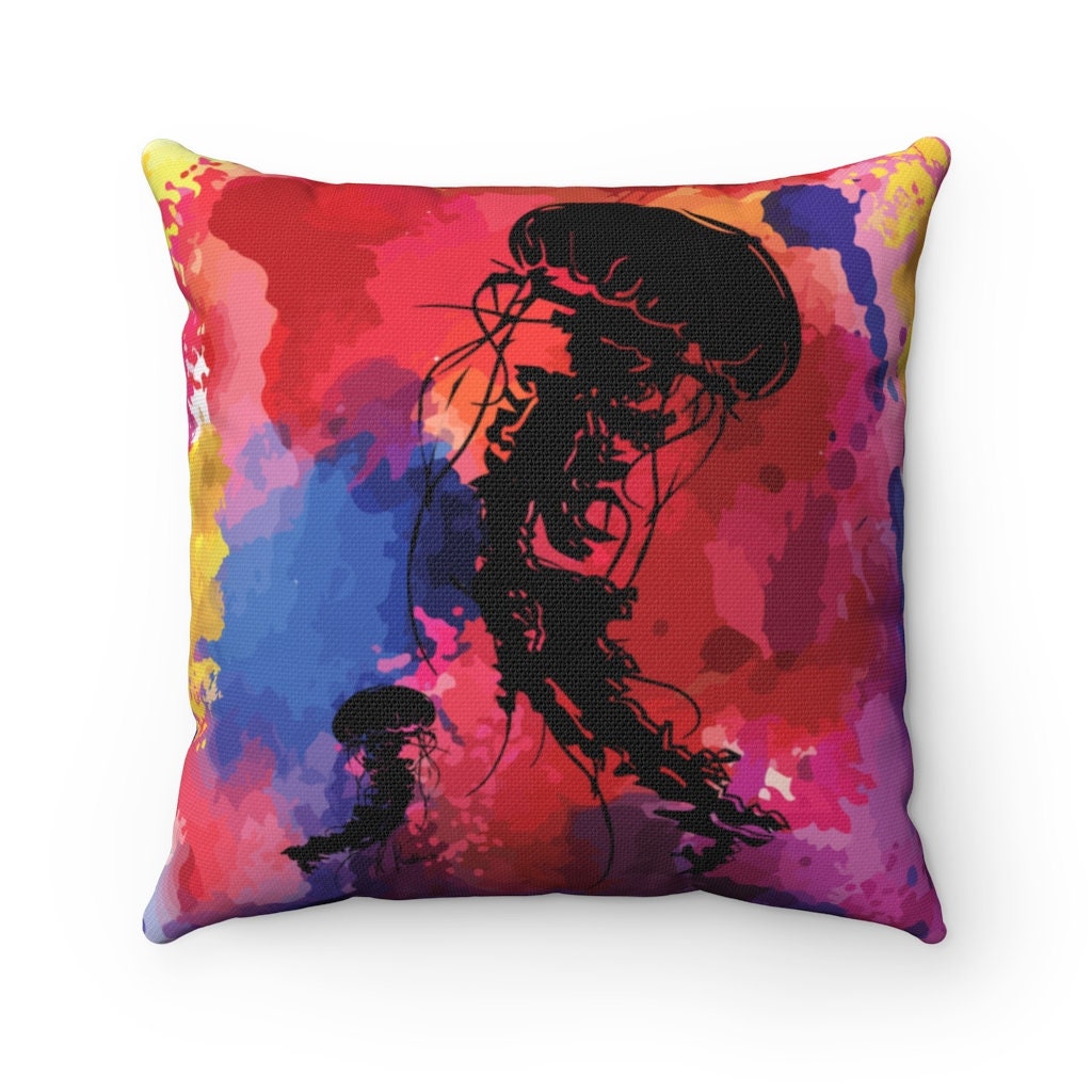 Watercolor Jellyfish Polyester Square Pillow, Octopus Pillow, Room Accent, Throw Pillow, Coastal Decor, SummerStyle Bracelets