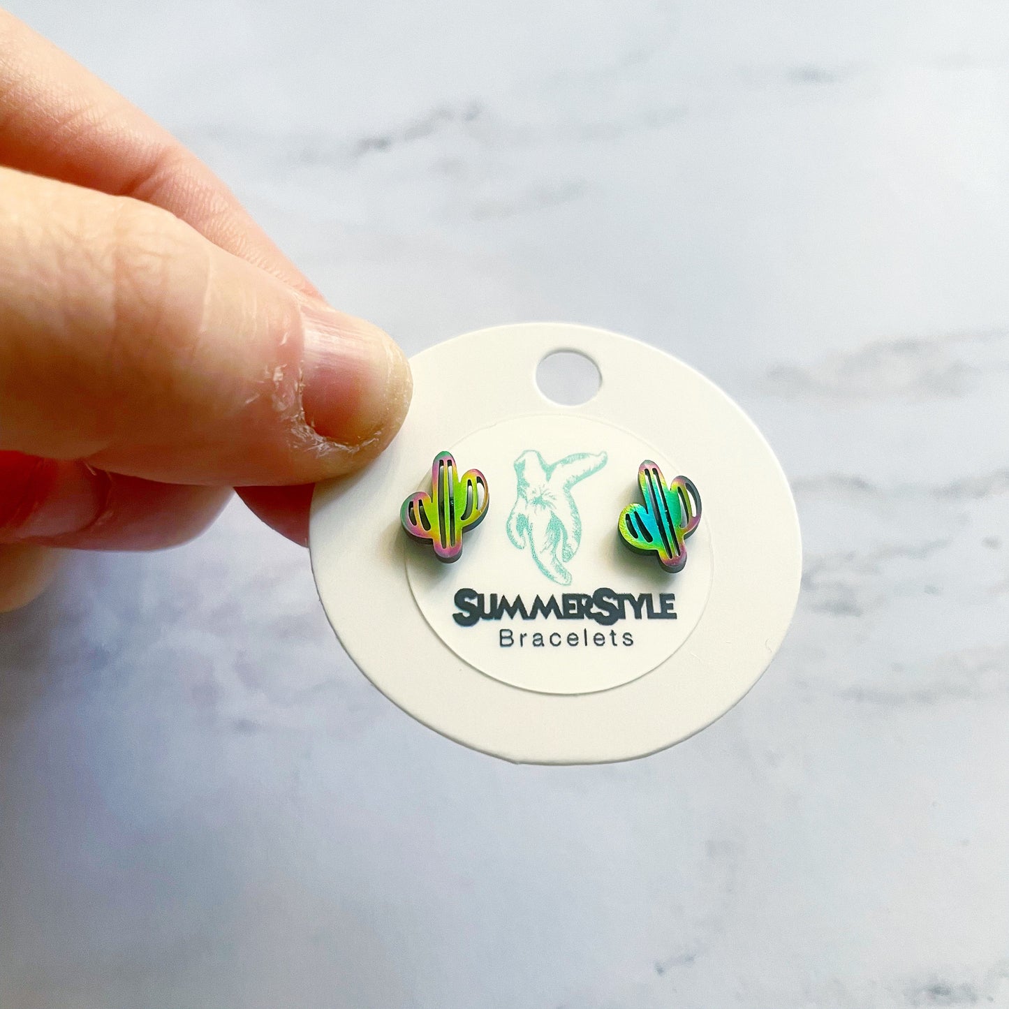 Rainbow Cactus Stud Earrings, Stud Earrings, Cactus Earrings, SummerStyle Bracelets