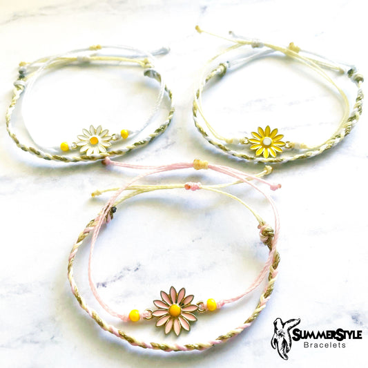 Daisy Braids Adjustable Waterproof Bracelet, Daisy Bracelet, Floral Jewelry, Braided Bracelet, SummerStyle Bracelets