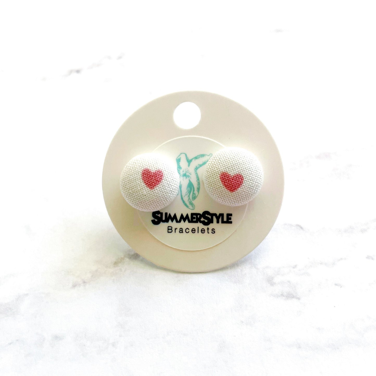 VALENTINE White Mini Heart Fabric Stud Earrings, Valentine Earrings, Valentine Jewelry, SummerStyle Bracelets