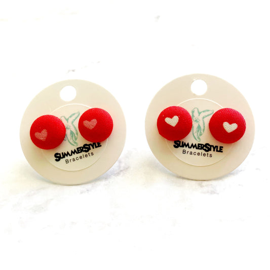 VALENTINE Red Mini Heart Fabric Stud Earrings, Valentine Earrings, Valentine Jewelry, SummerStyle Bracelets