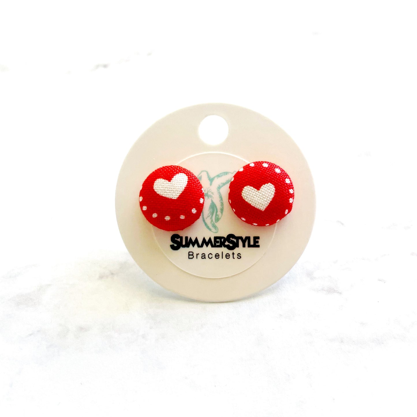 VALENTINE Polka Dot Heart Mini Fabric Stud Earrings, Valentine Earrings, Valentine Jewelry, SummerStyle Bracelets