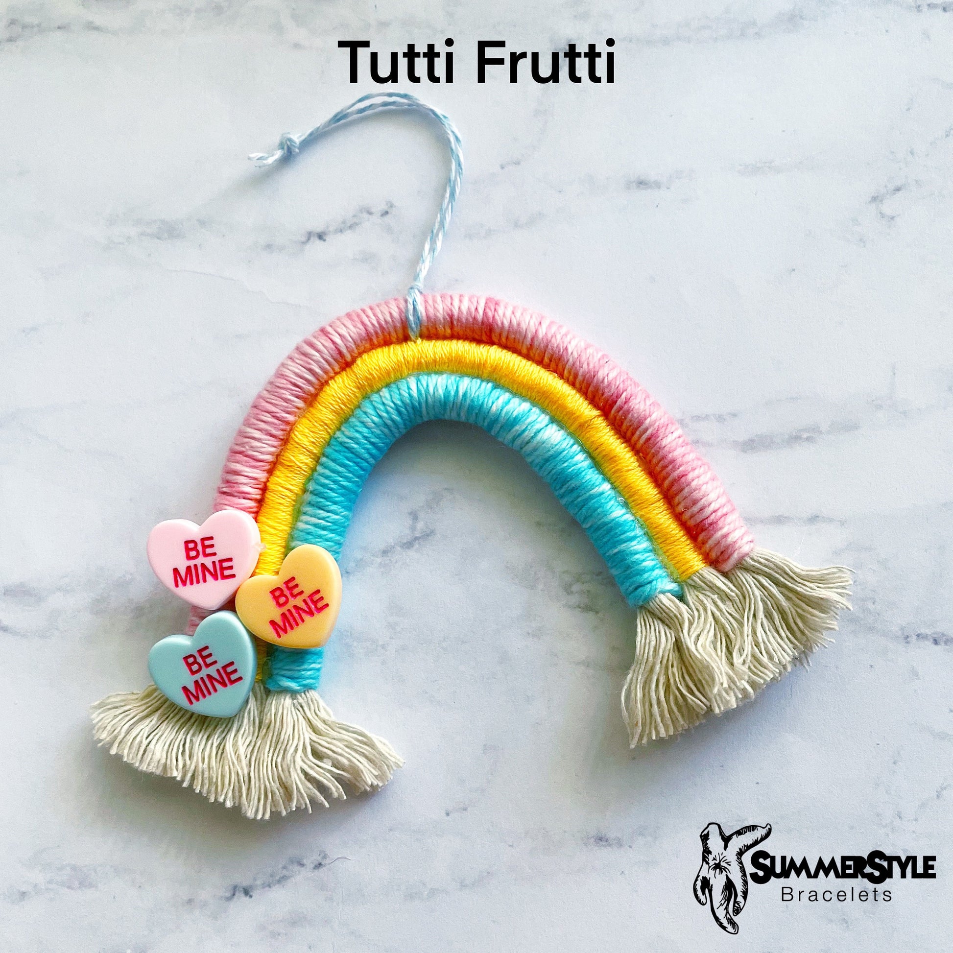 VALENTINE Candy Hearts Macramé Rainbow Car Charm, Valentine’s Day Rainbow, Boho Accessories, Macrame Rainbow, SummerStyle Bracelets