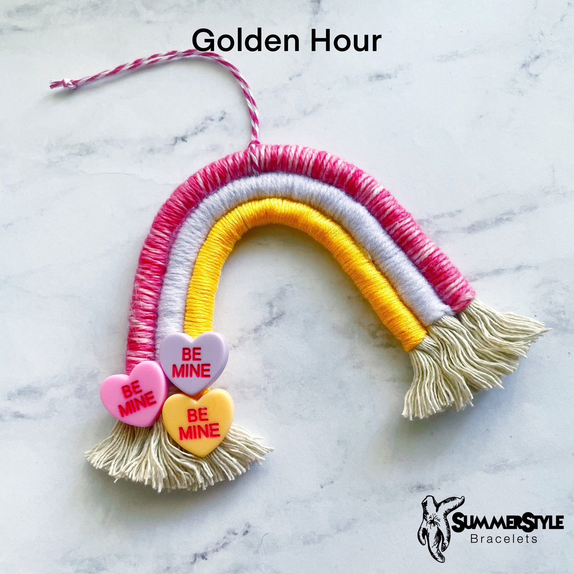 VALENTINE Candy Hearts Macramé Rainbow Car Charm, Valentine’s Day Rainbow, Boho Accessories, Macrame Rainbow, SummerStyle Bracelets