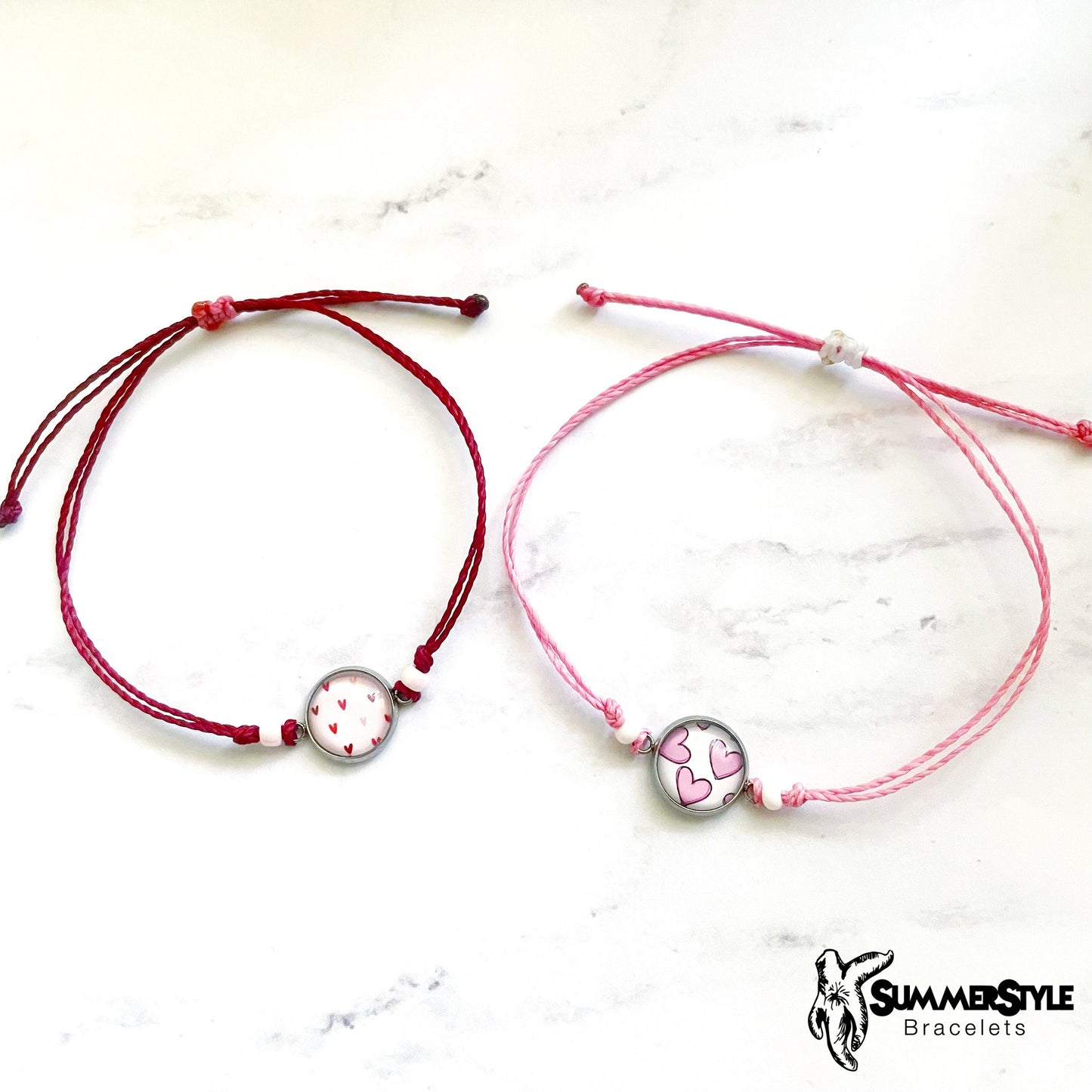VALENTINE Hearts Adjustable Waterproof Bracelet, Love Bracelet, Valentine Jewelry, Wax Cord Bracelet, SummerStyle Bracelets