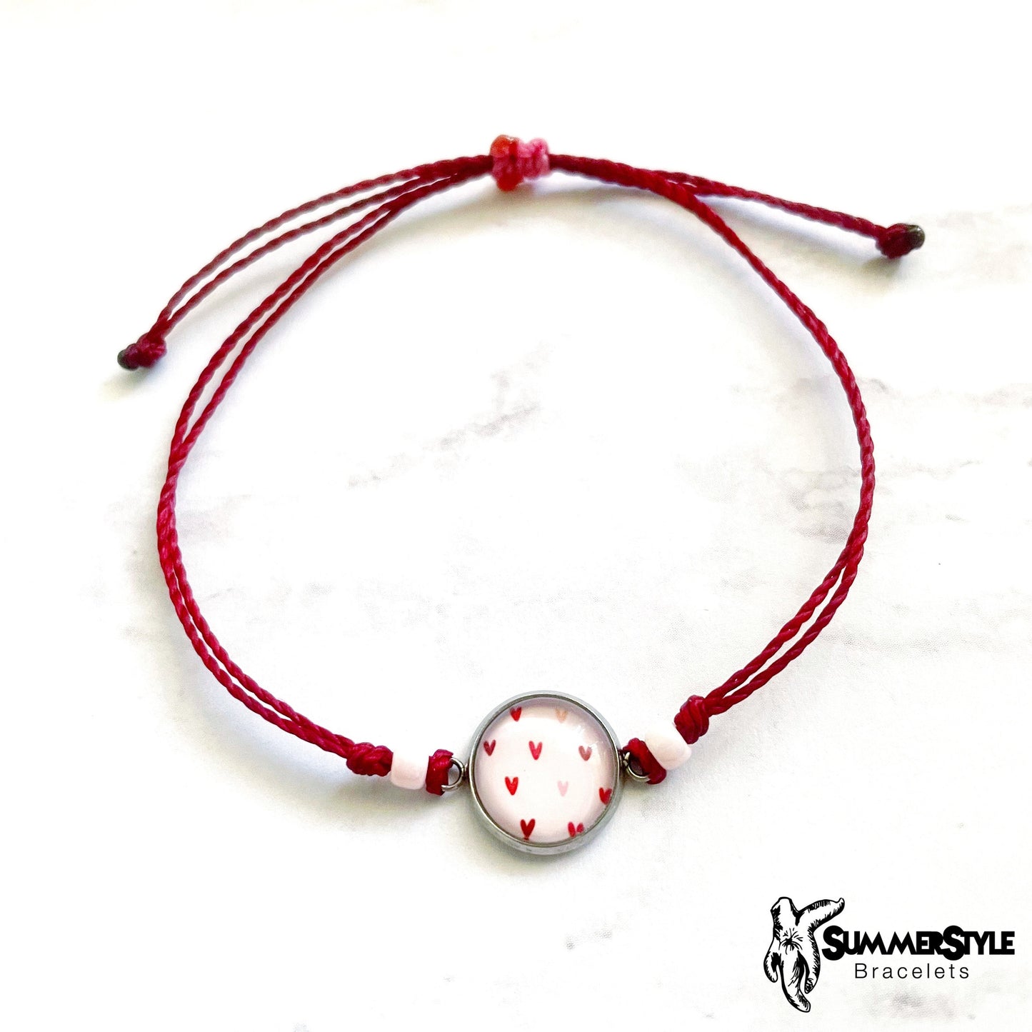 VALENTINE Hearts Adjustable Waterproof Bracelet, Love Bracelet, Valentine Jewelry, Wax Cord Bracelet, SummerStyle Bracelets