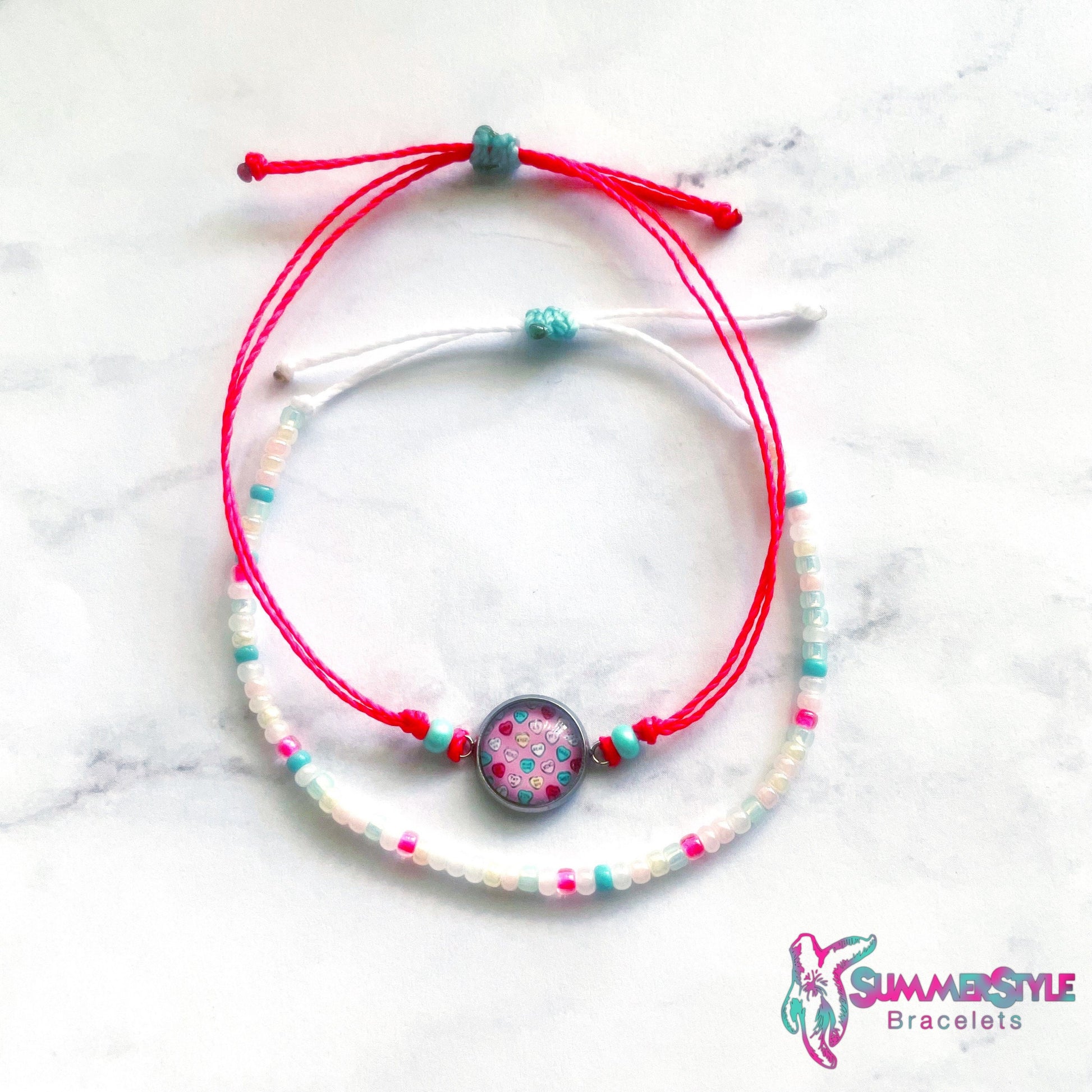 VALENTINE’S DAY Candy Hearts Adjustable Waterproof Bracelet Pack, Valentine Bracelet, Valentine's Day Gift, SummerStyle Bracelets