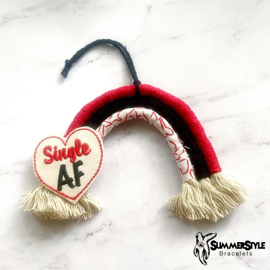 VALENTINE’S DAY Single AF Macrame Rainbow Car Charm, Valentine Macrame, Boho Accessories, Macrame Rainbow, SummerStyle Bracelets