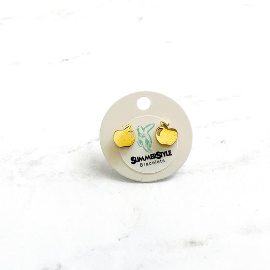 Gold Apple Stud Earrings, Stud Earrings, Stainless Steel Studs, Apple Earrings, SummerStyle Bracelets