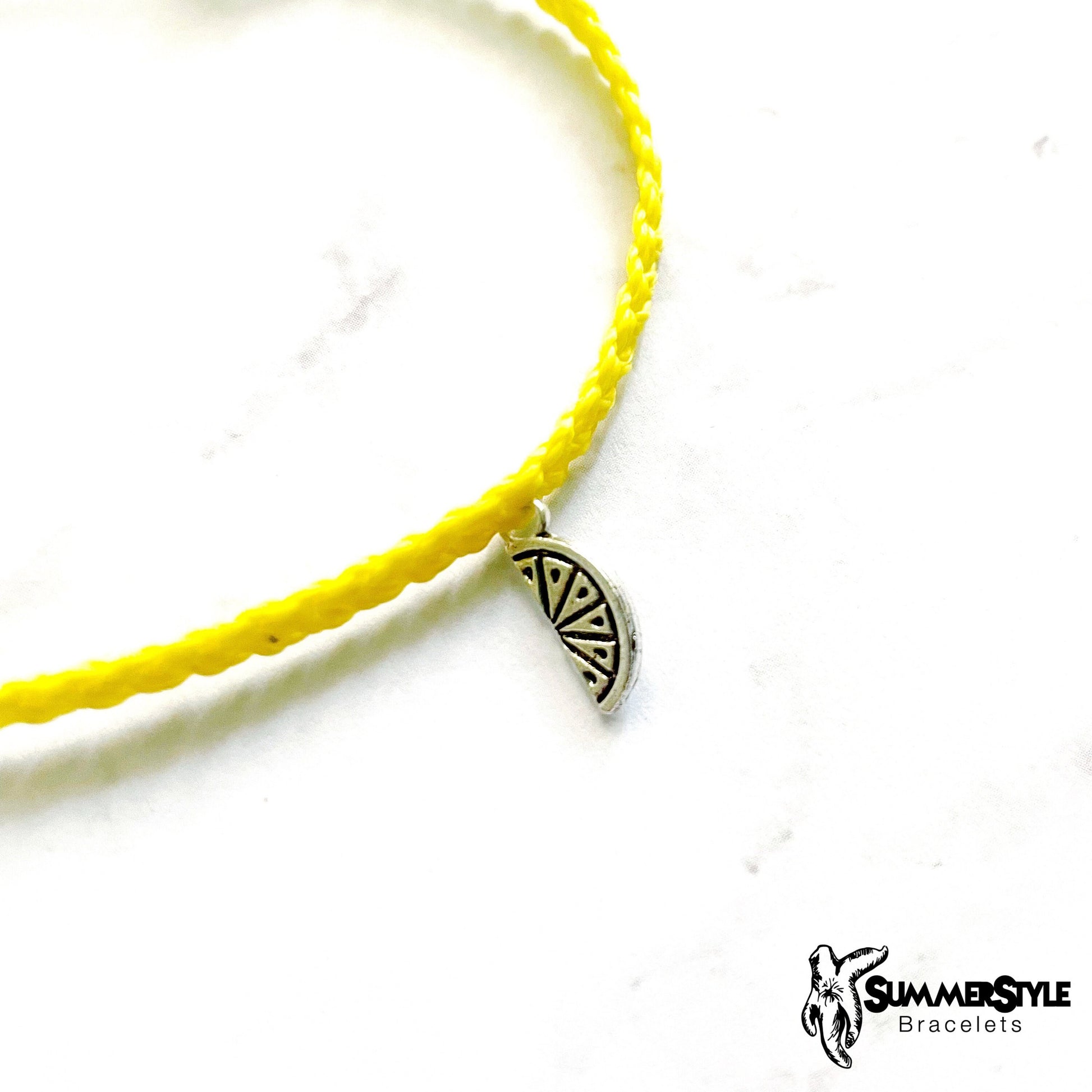 Braided Silver Citrus Slice Custom Adjustable Waterproof Bracelet, Lemon Bracelet, Summer Gift, SummerStyle Bracelets