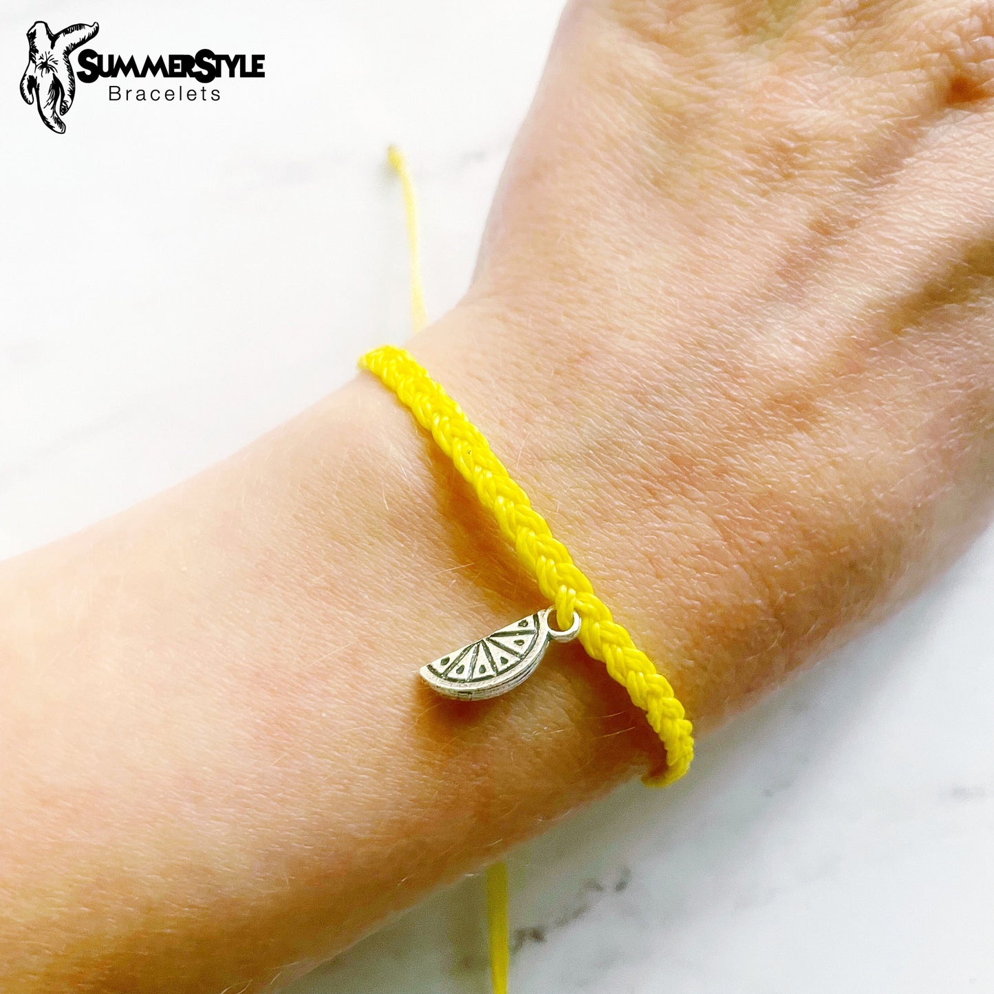 Braided Silver Citrus Slice Custom Adjustable Waterproof Bracelet, Lemon Bracelet, Summer Gift, SummerStyle Bracelets