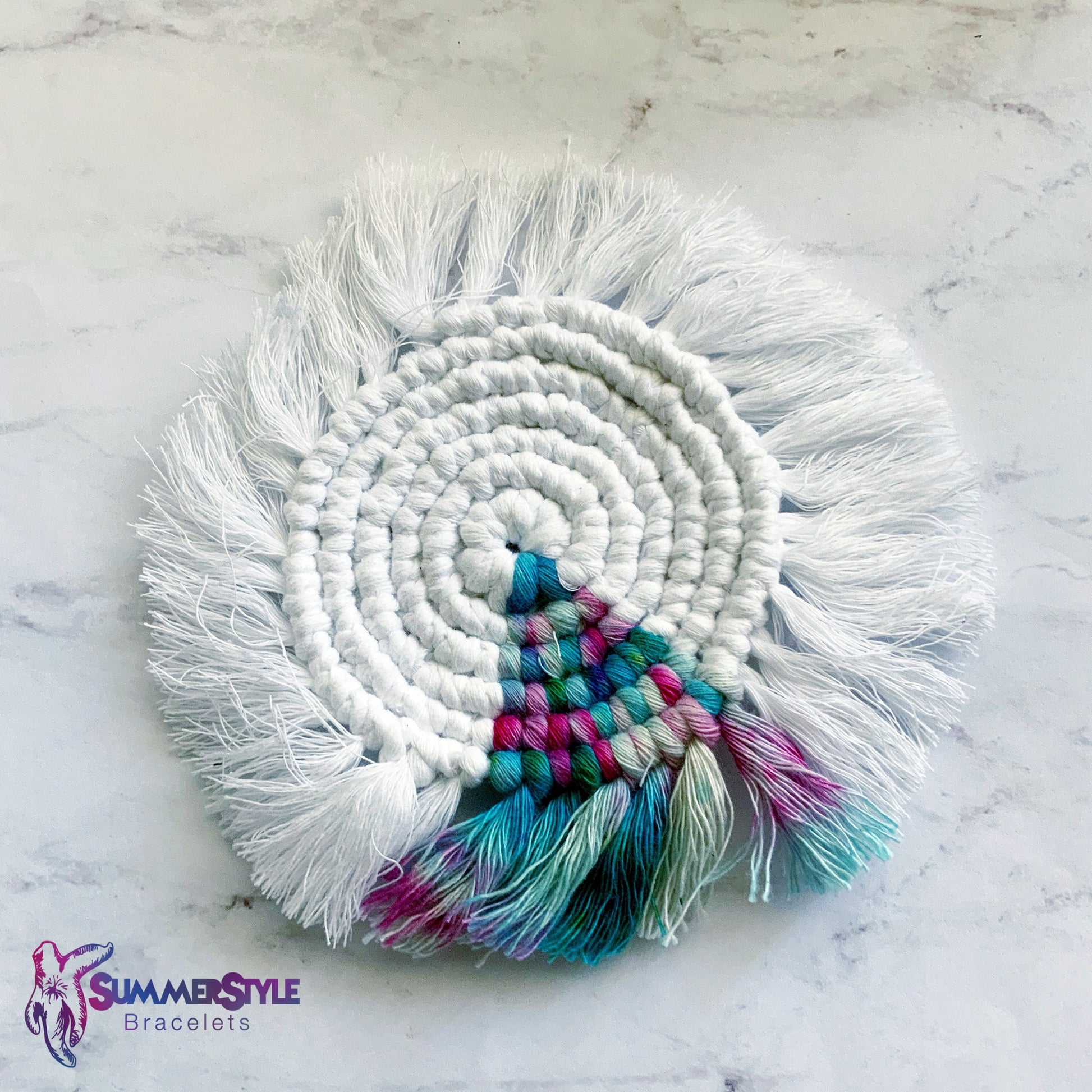 Mermaid Tie Dye Macrame Coaster Set, Boho Decor, Coastal Decor, SummerStyle Bracelets