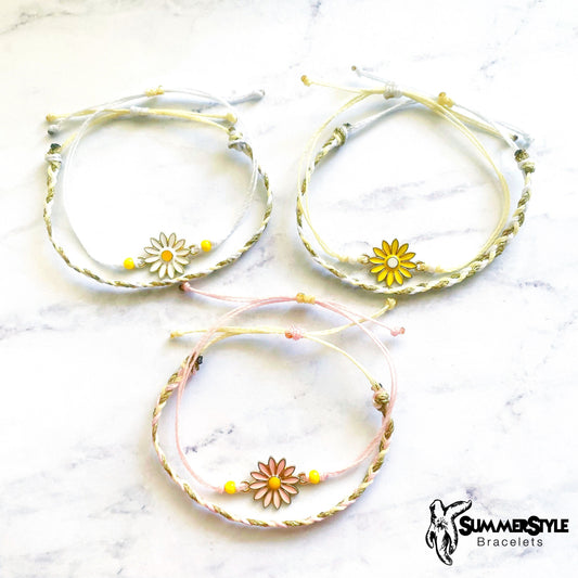 Daisy Braids Adjustable Waterproof Bracelet, Daisy Bracelet, Floral Jewelry, Braided Bracelet, SummerStyle Bracelets