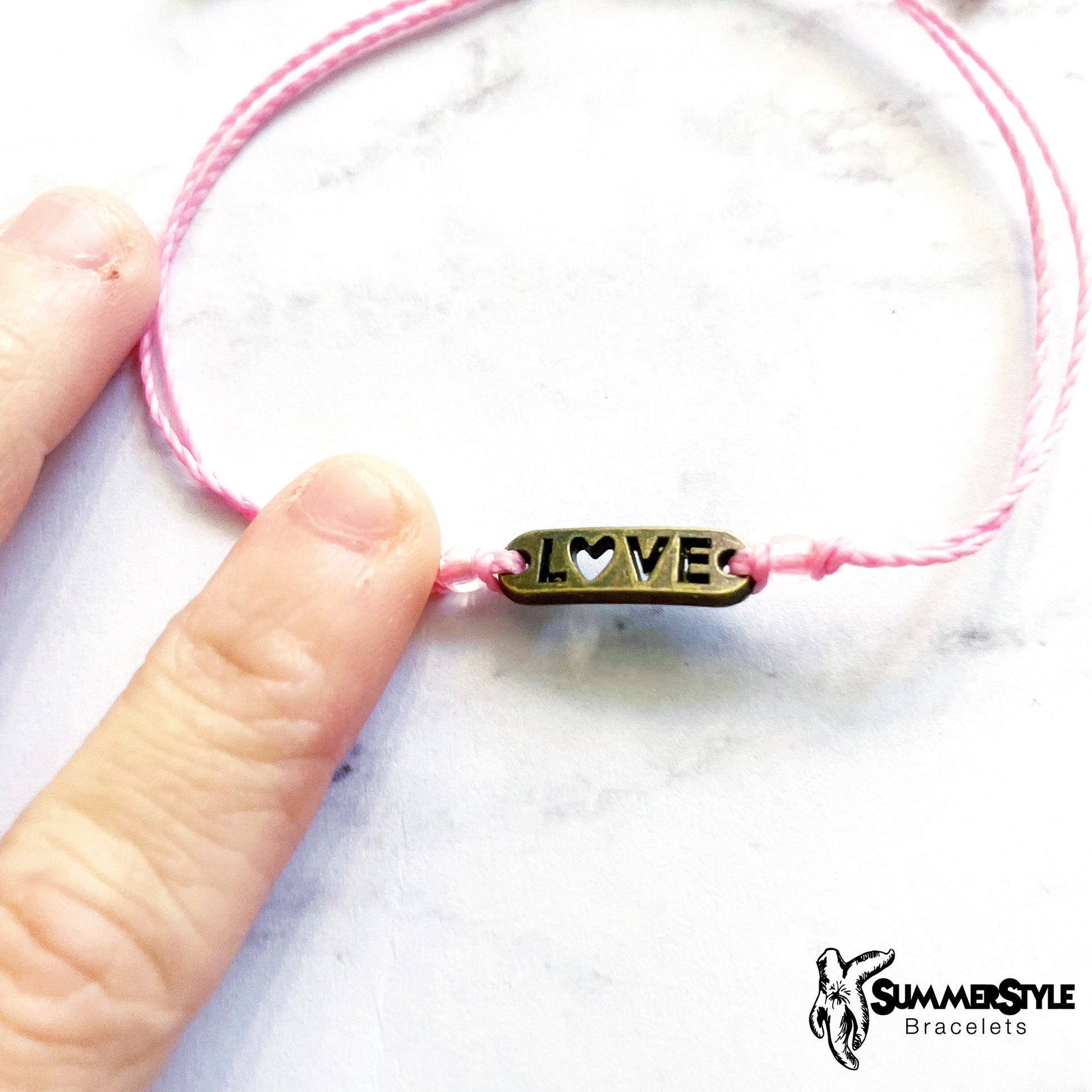 Mini Bronze LOVE Custom Adjustable Waterproof Bracelet, Heart Bracelet, Heart Jewelry, Wax Cord Bracelet, SummerStyle Bracelets