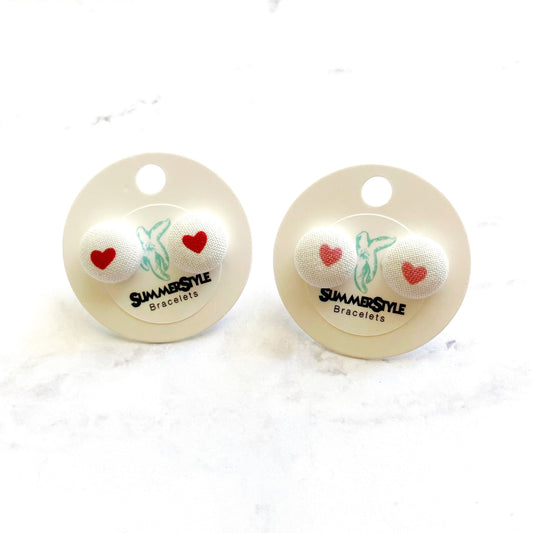 VALENTINE White Mini Heart Fabric Stud Earrings, Valentine Earrings, Valentine Jewelry, SummerStyle Bracelets