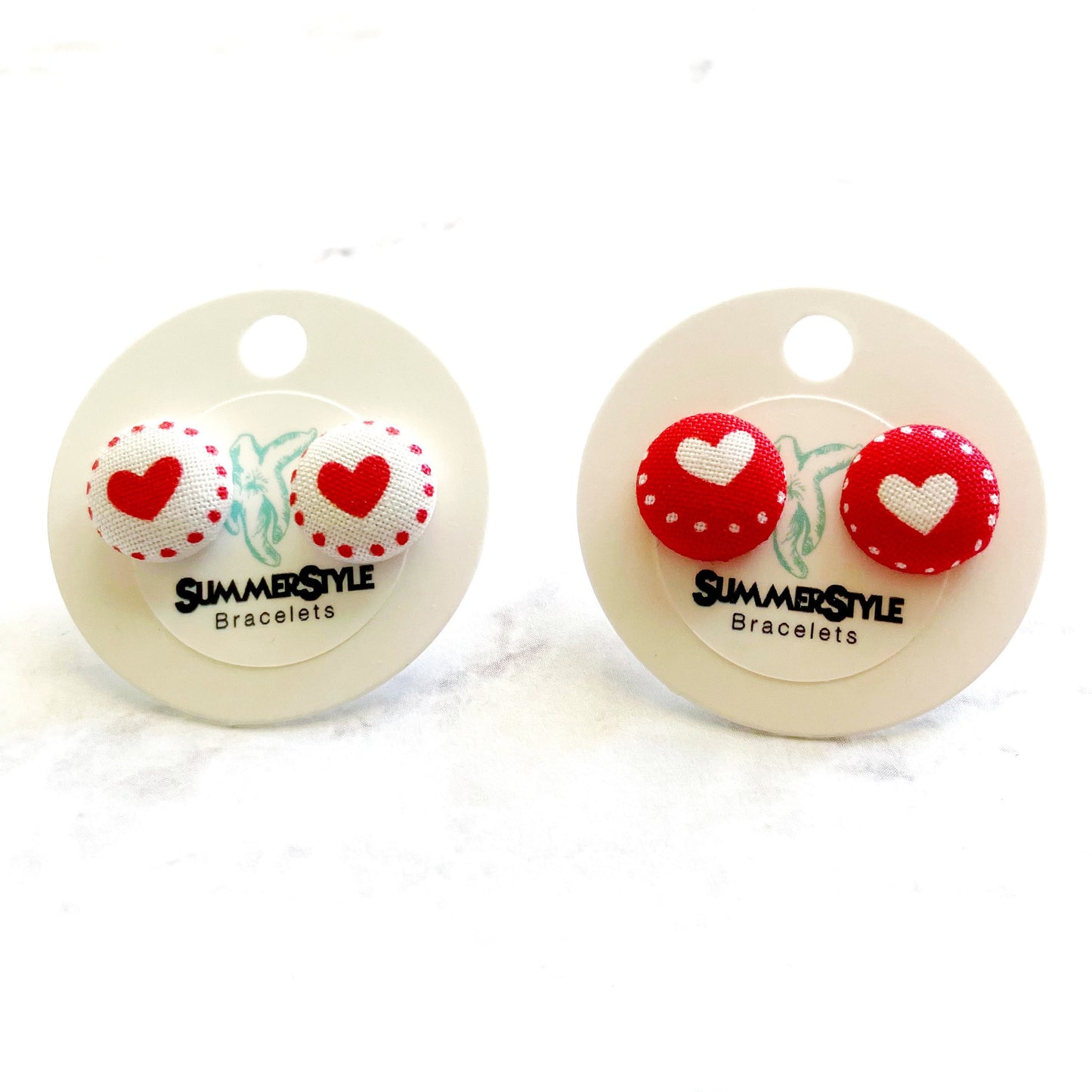 VALENTINE Polka Dot Heart Mini Fabric Stud Earrings, Valentine Earrings, Valentine Jewelry, SummerStyle Bracelets