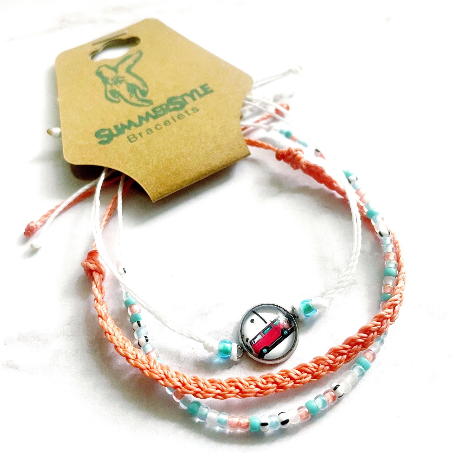 Surf Life Adjustable Waterproof Bracelet Pack, Surf Bracelet, Cabochon Jewelry, Seed Bead Bracelet, SummerStyle Bracelets