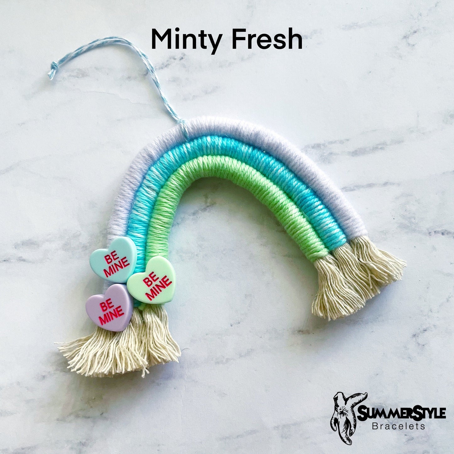 VALENTINE Candy Hearts Macramé Rainbow Car Charm, Valentine’s Day Rainbow, Boho Accessories, Macrame Rainbow, SummerStyle Bracelets