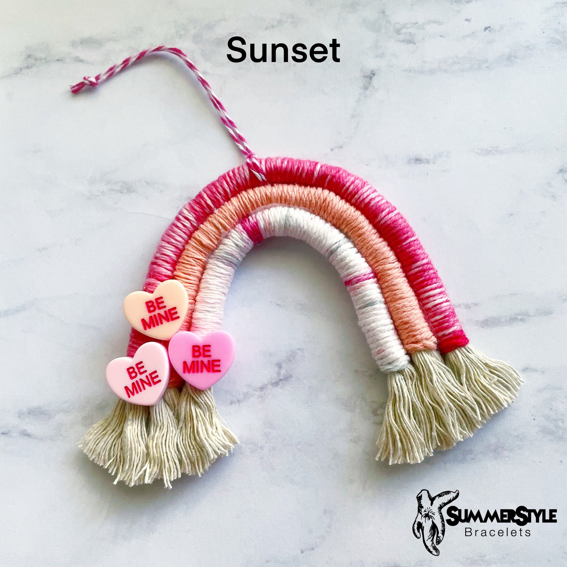 VALENTINE Candy Hearts Macramé Rainbow Car Charm, Valentine’s Day Rainbow, Boho Accessories, Macrame Rainbow, SummerStyle Bracelets