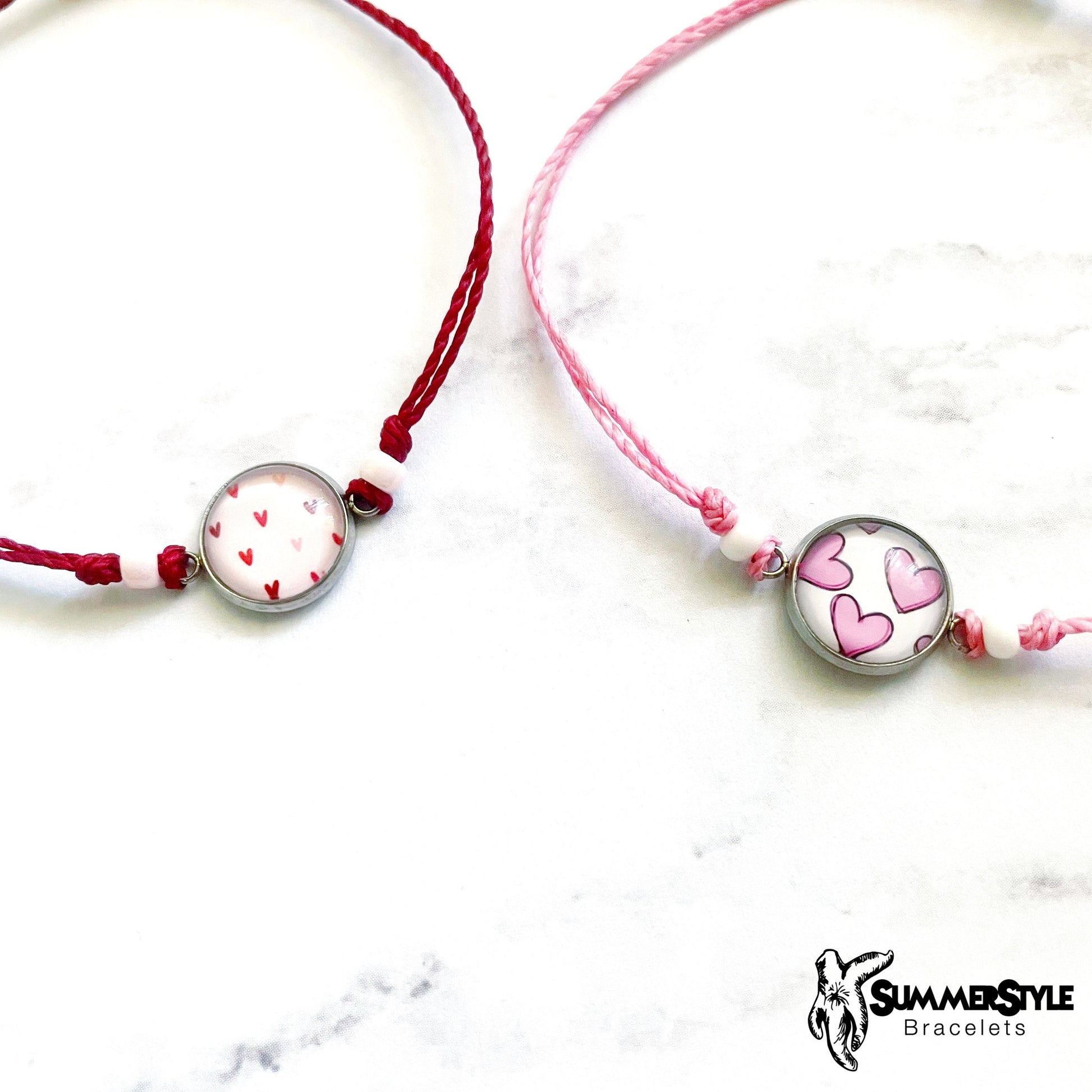 VALENTINE Hearts Adjustable Waterproof Bracelet, Love Bracelet, Valentine Jewelry, Wax Cord Bracelet, SummerStyle Bracelets