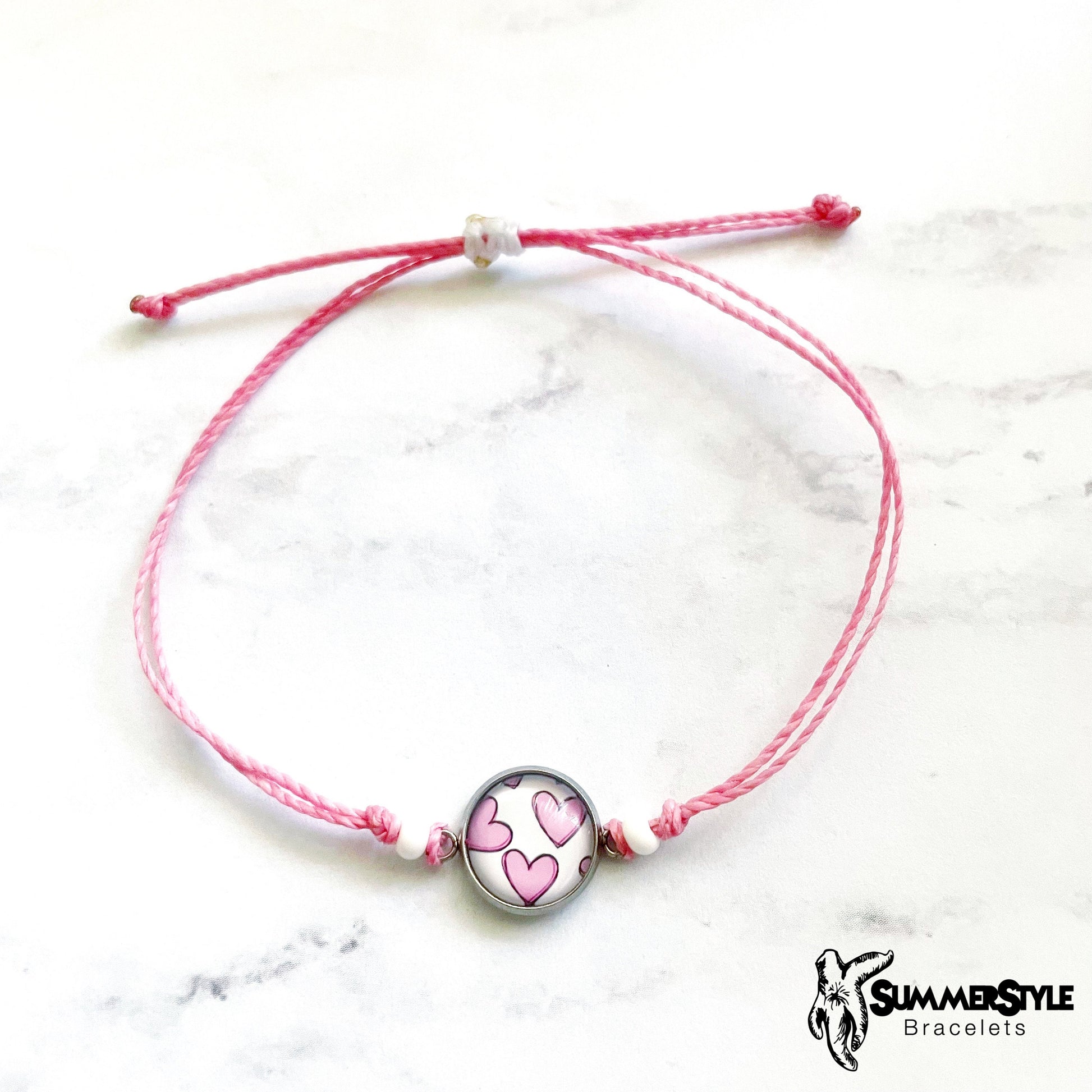 VALENTINE Hearts Adjustable Waterproof Bracelet, Love Bracelet, Valentine Jewelry, Wax Cord Bracelet, SummerStyle Bracelets