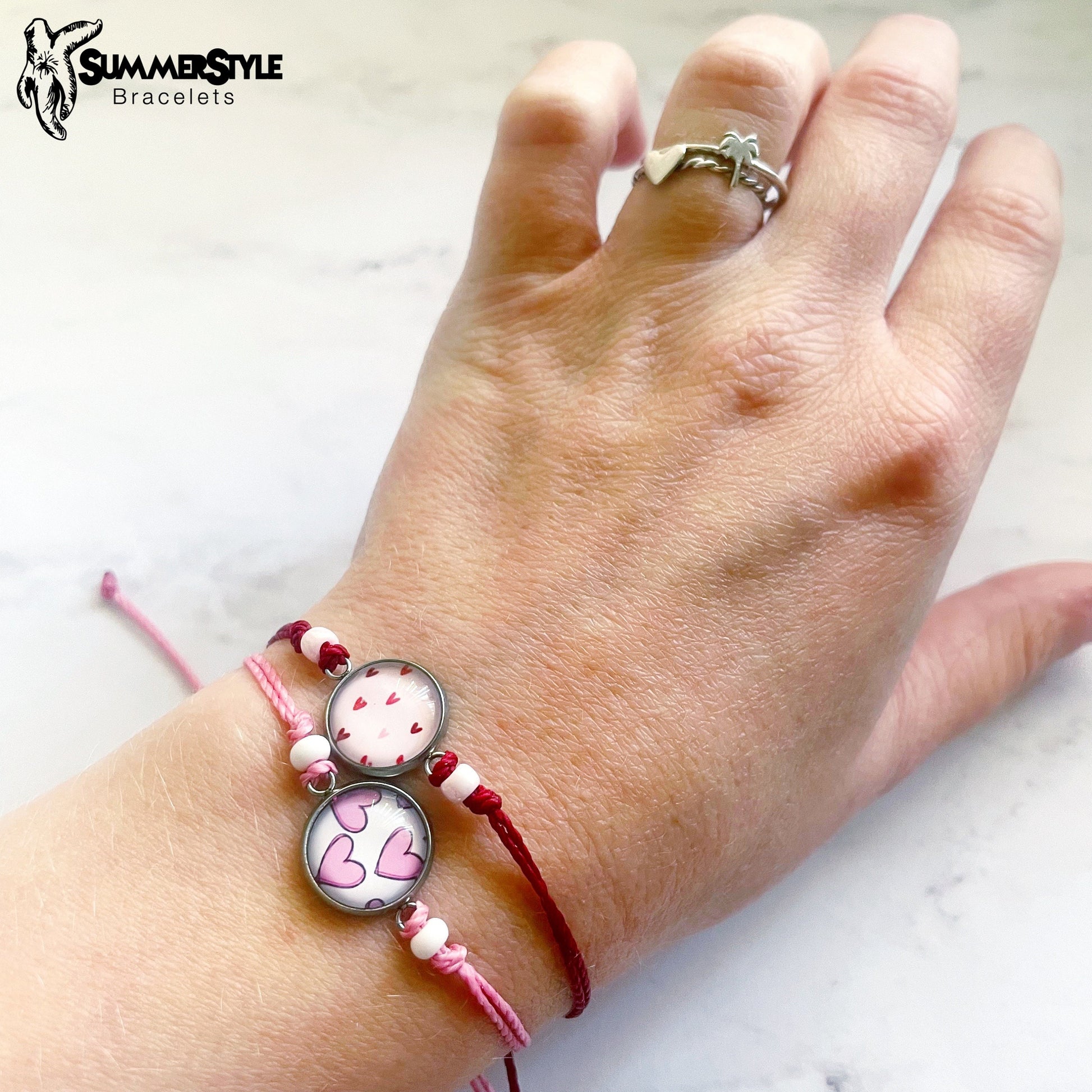 VALENTINE Hearts Adjustable Waterproof Bracelet, Love Bracelet, Valentine Jewelry, Wax Cord Bracelet, SummerStyle Bracelets