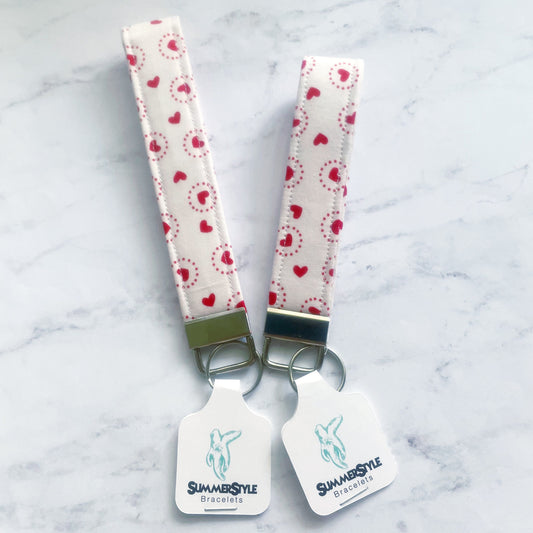 VALENTINE White Polka Dot Heart Key Fob Wristlet, Wristlet Lanyard, Keychain Wristlet, Handmade Lanyard, SummerStyle Bracelets