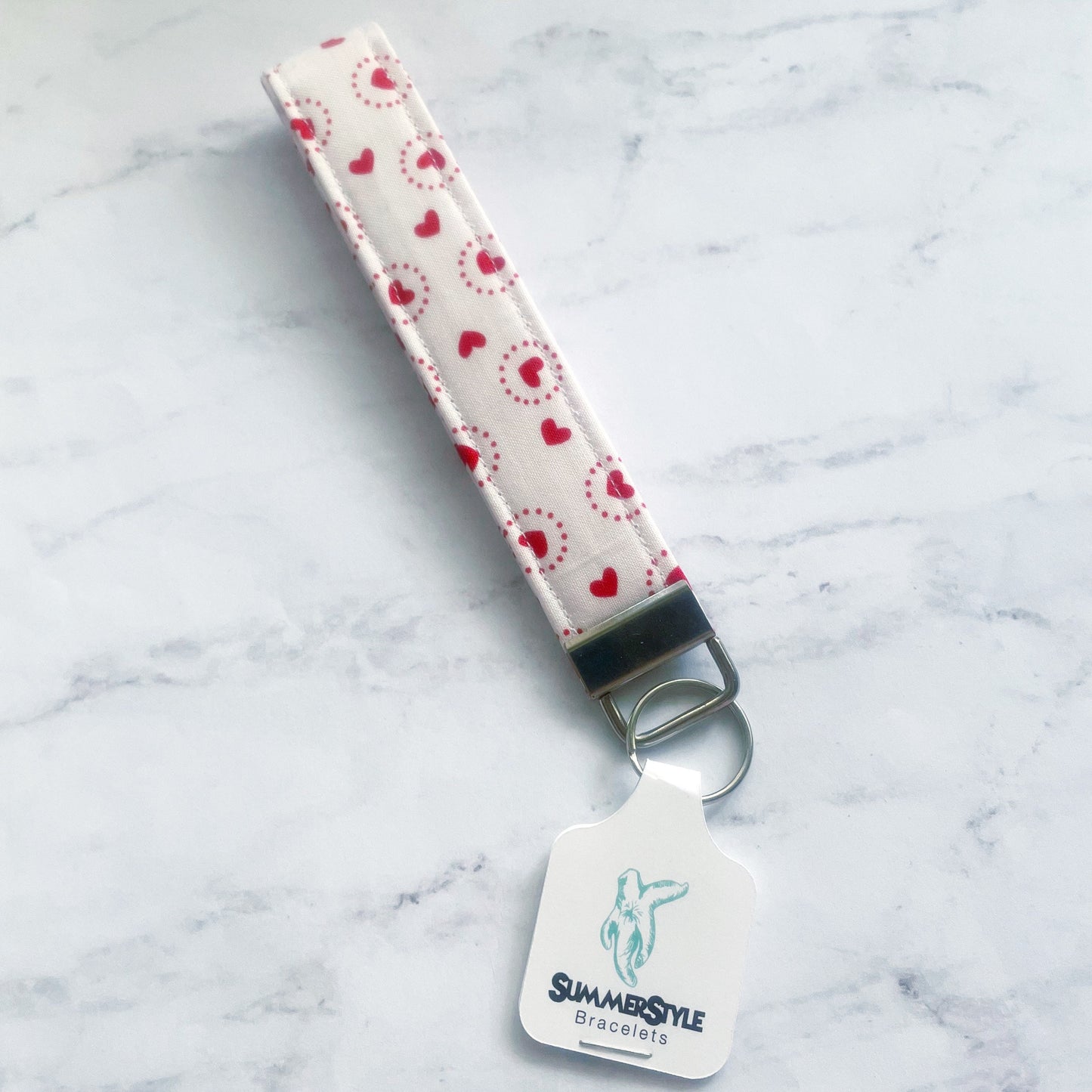 VALENTINE White Polka Dot Heart Key Fob Wristlet, Wristlet Lanyard, Keychain Wristlet, Handmade Lanyard, SummerStyle Bracelets