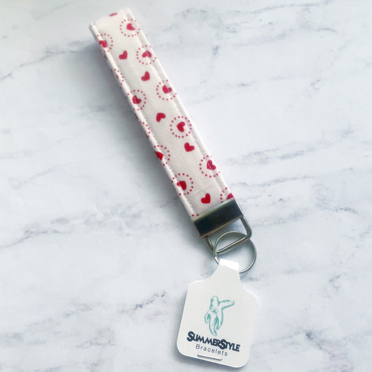 VALENTINE White Polka Dot Heart Key Fob Wristlet, Wristlet Lanyard, Keychain Wristlet, Handmade Lanyard, SummerStyle Bracelets