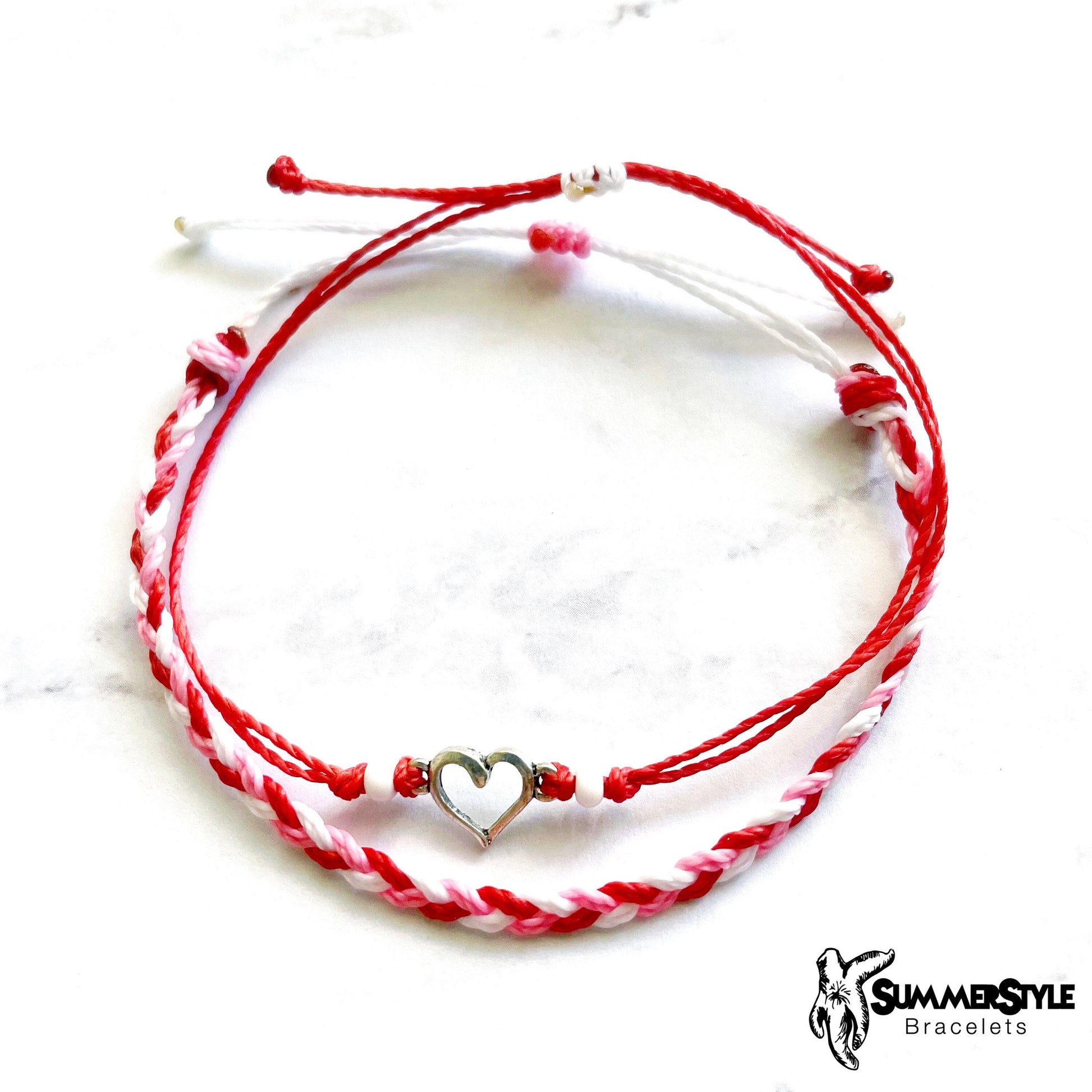 Hollow Heart Custom Adjustable Waterproof Bracelet Pack, Love Gift, Valentine Gift, Wax Cord Bracelet, SummerStyle Bracelets