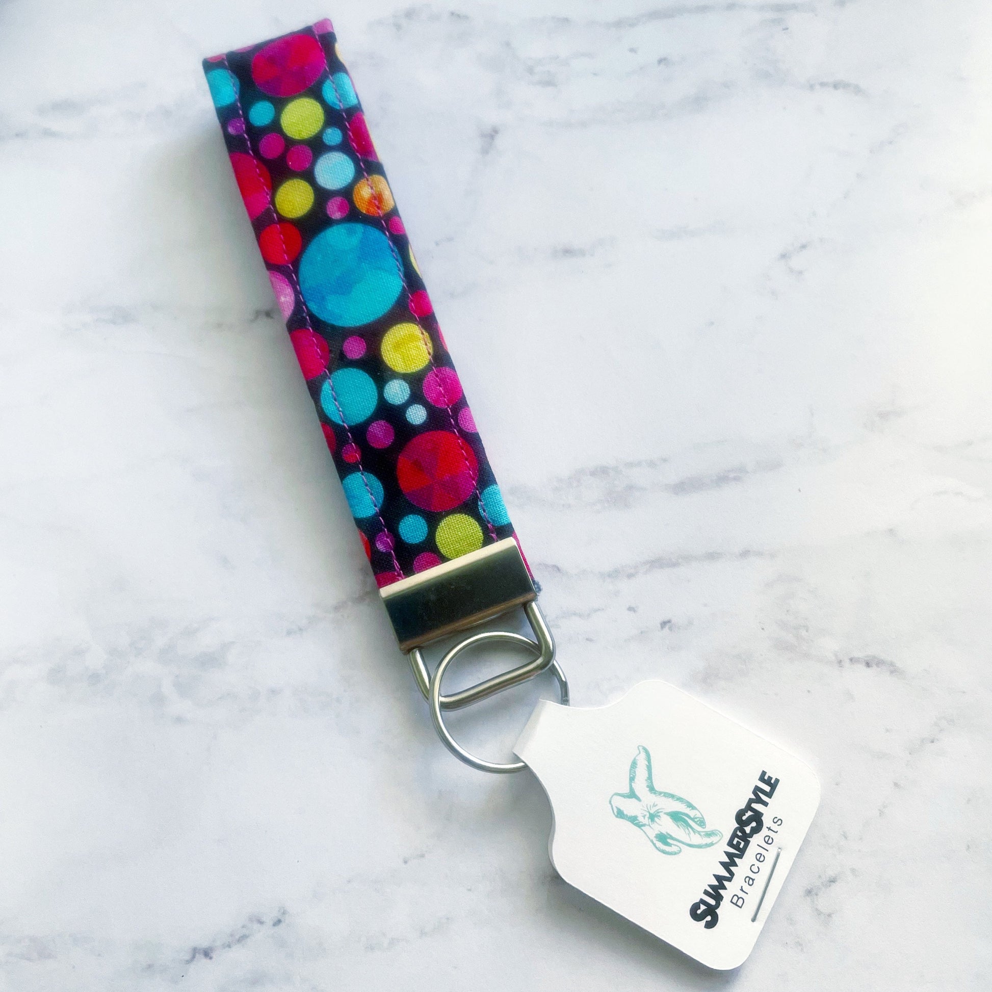 Rainbow Polka Dot Key Fob Wristlet, 5.5in Wristlet Lanyard, Keychain Wristlet, Handmade Lanyard, SummerStyle Bracelets