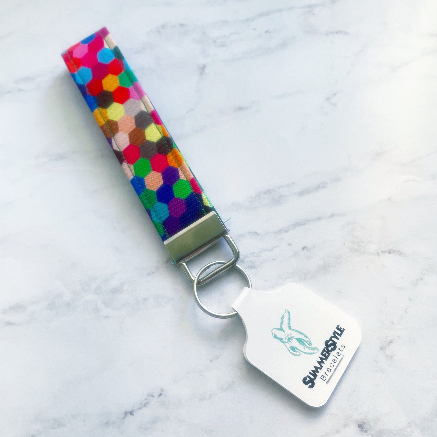 Rainbow Hexagon Key Fob Wristlet, 5.5in Wristlet Lanyard, Keychain Wristlet, Handmade Lanyard, SummerStyle Bracelets