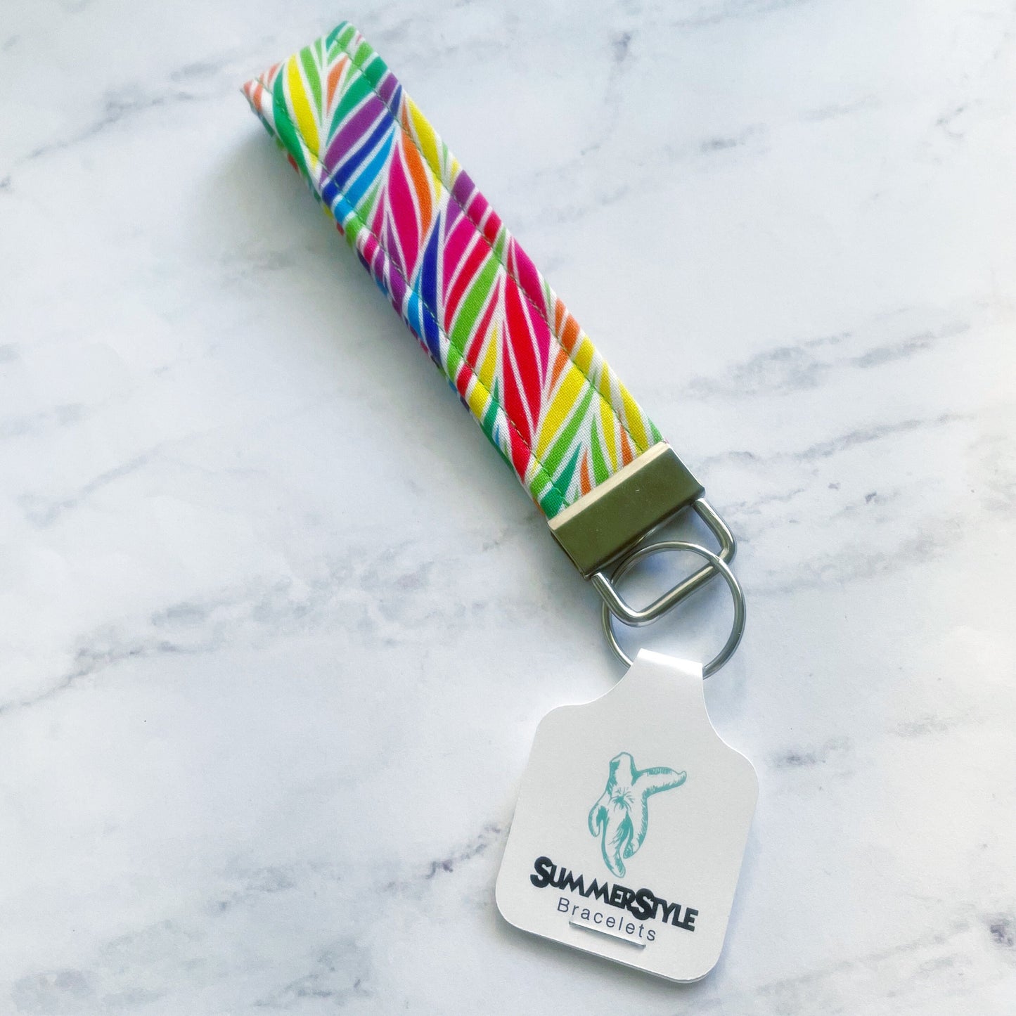 Rainbow Striped Key Fob Wristlet, 5.5in Wristlet Lanyard, Keychain Wristlet, Handmade Lanyard, SummerStyle Bracelets