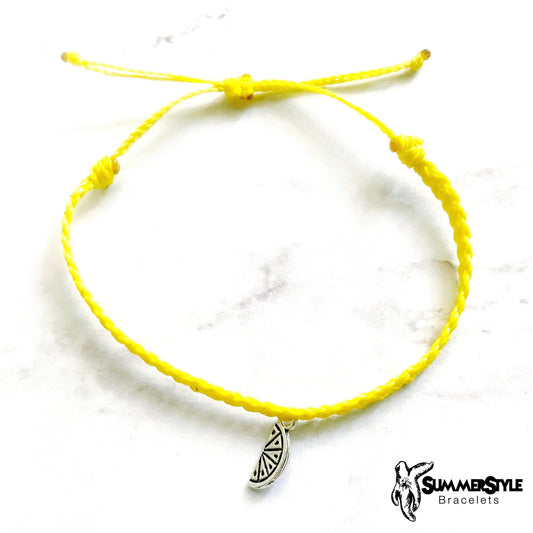 Braided Silver Citrus Slice Custom Adjustable Waterproof Bracelet, Lemon Bracelet, Summer Gift, SummerStyle Bracelets