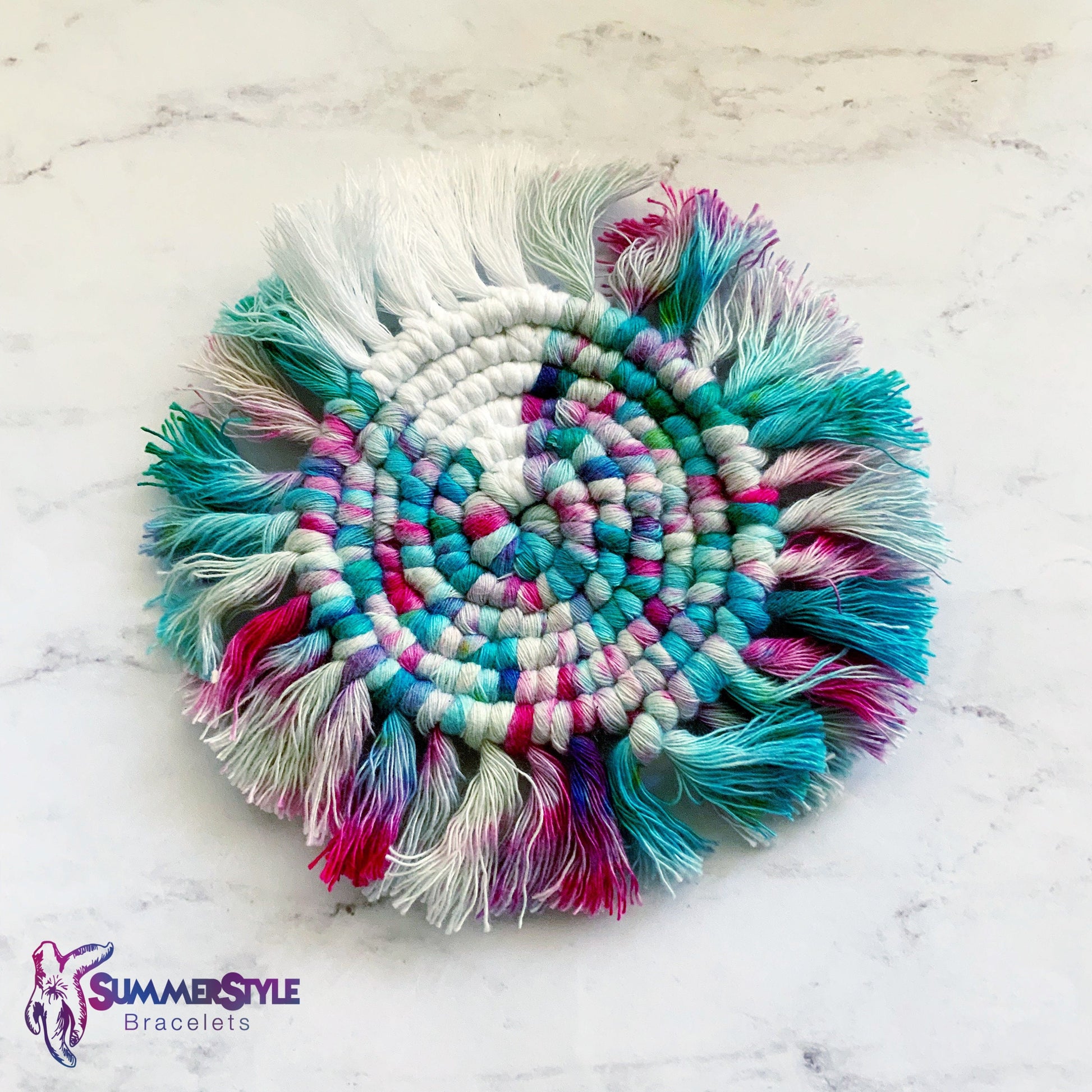 Mermaid Tie Dye Macrame Coaster Set, Boho Decor, Coastal Decor, SummerStyle Bracelets