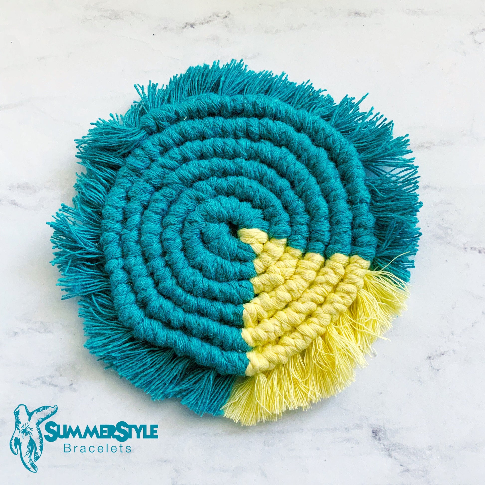 Teal & Yellow Macrame Coaster Set, Boho Decor, Coastal Decor, SummerStyle Bracelets