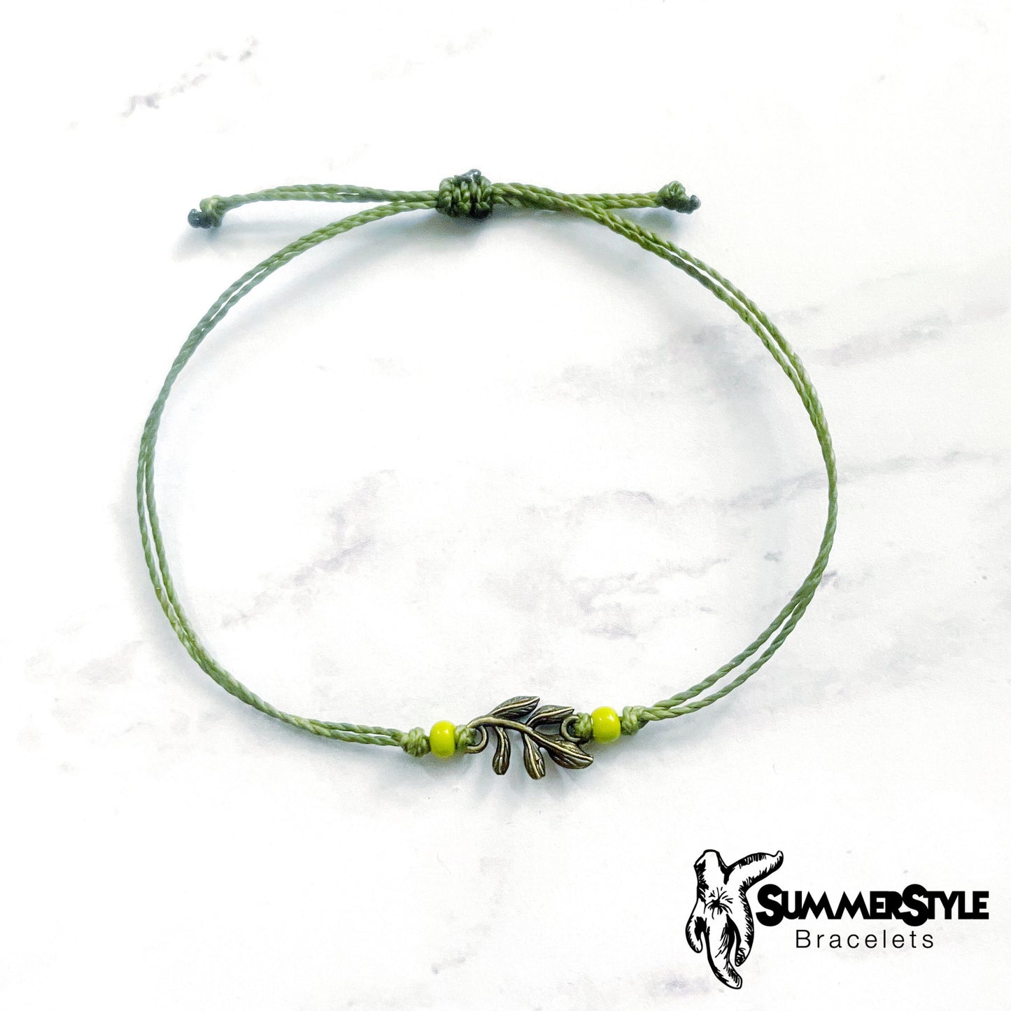 Mini Branch Custom Adjustable Waterproof Bracelet, Branch Bracelet, Plant Lover Gift, Wax Cord Bracelet, SummerStyle Bracelets