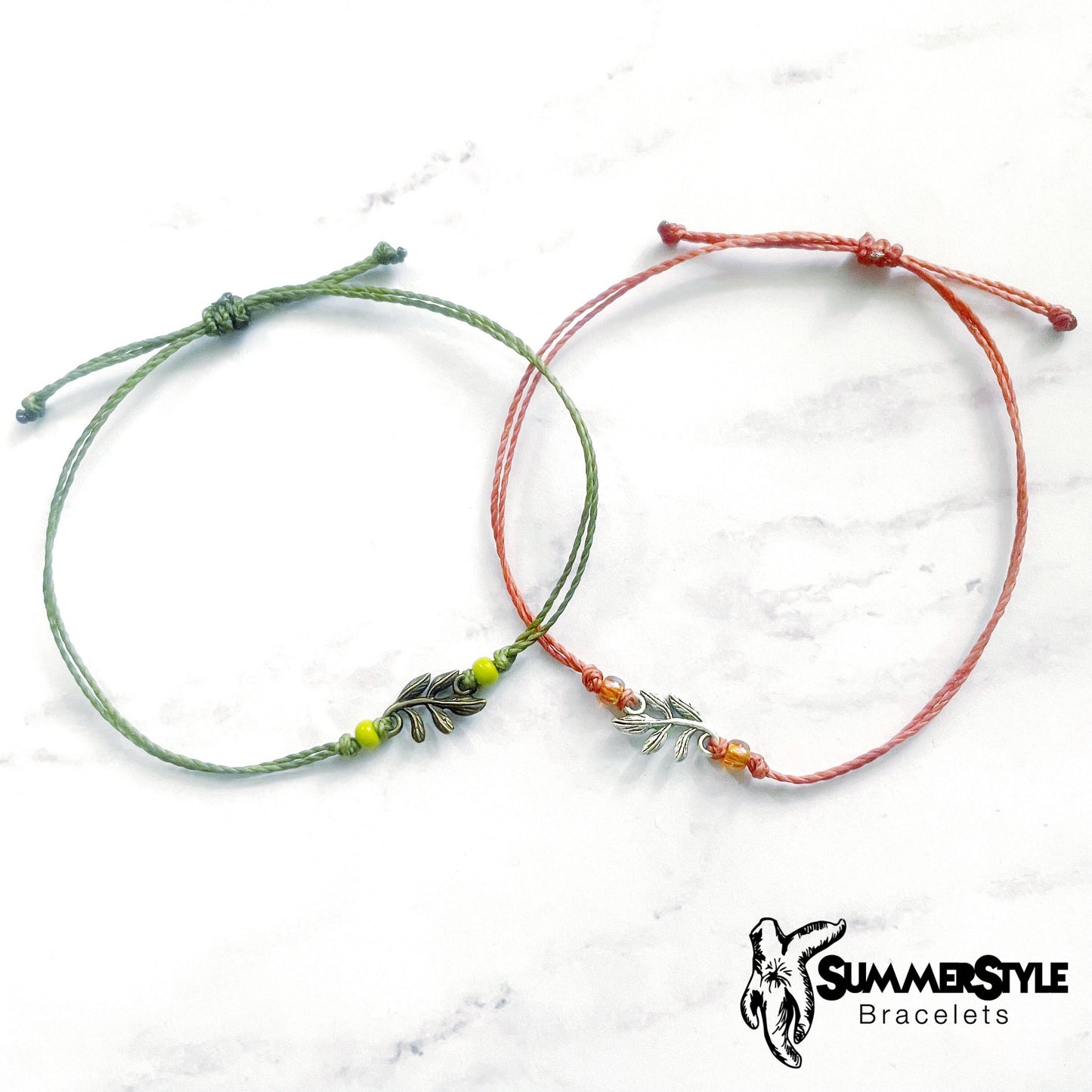 Mini Branch Custom Adjustable Waterproof Bracelet, Branch Bracelet, Plant Lover Gift, Wax Cord Bracelet, SummerStyle Bracelets