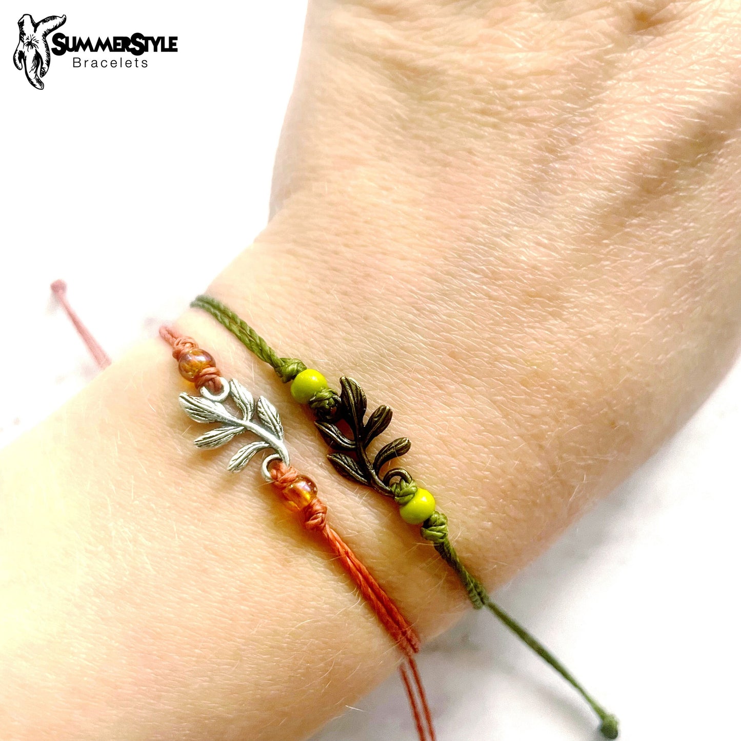 Mini Branch Custom Adjustable Waterproof Bracelet, Branch Bracelet, Plant Lover Gift, Wax Cord Bracelet, SummerStyle Bracelets