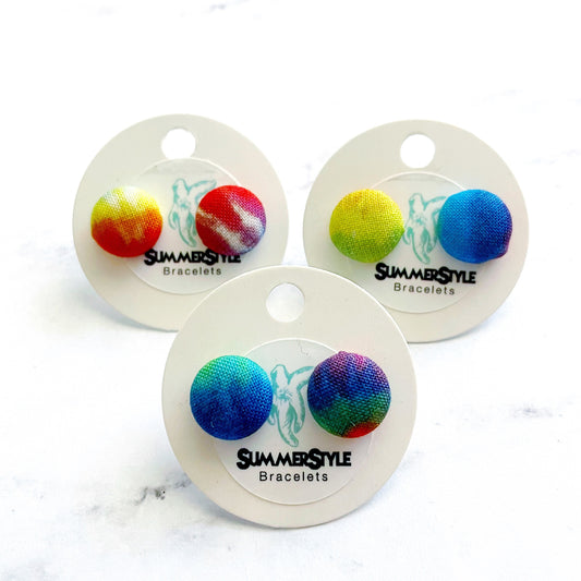 Rainbow Tie Dye Fabric Stud Earrings, Fabric Earrings, Tie Dye Jewelry, SummerStyle Bracelets