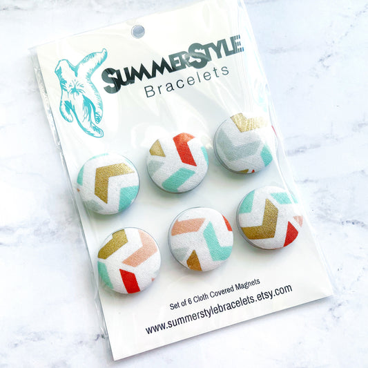 Set of 6 Metallic Chevron Magnets, Cloth Button Magnet, Office Decor, Refrigerator Magnets, SummerStyle Bracelets